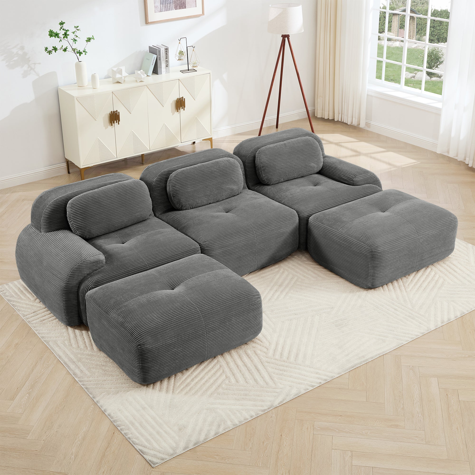 Anchorage 116" Modular Corduroy Cloud U-Shaped Sofa with 2 Ottomans