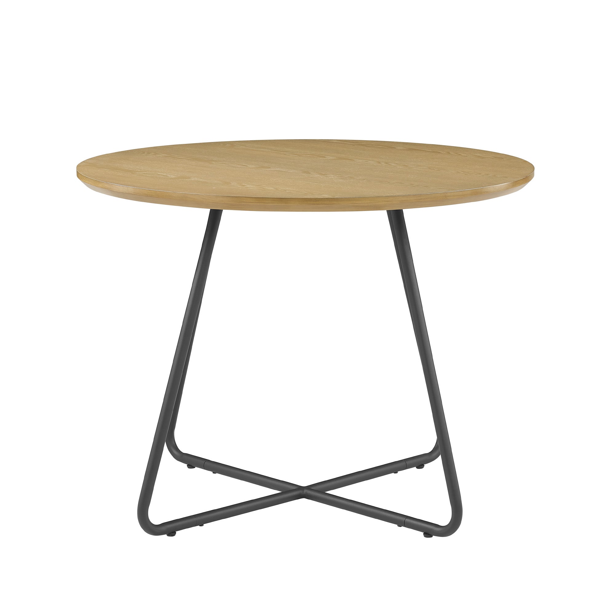 Modern Metal and Wood Curved X-Base Round Dining Table – English Ash
