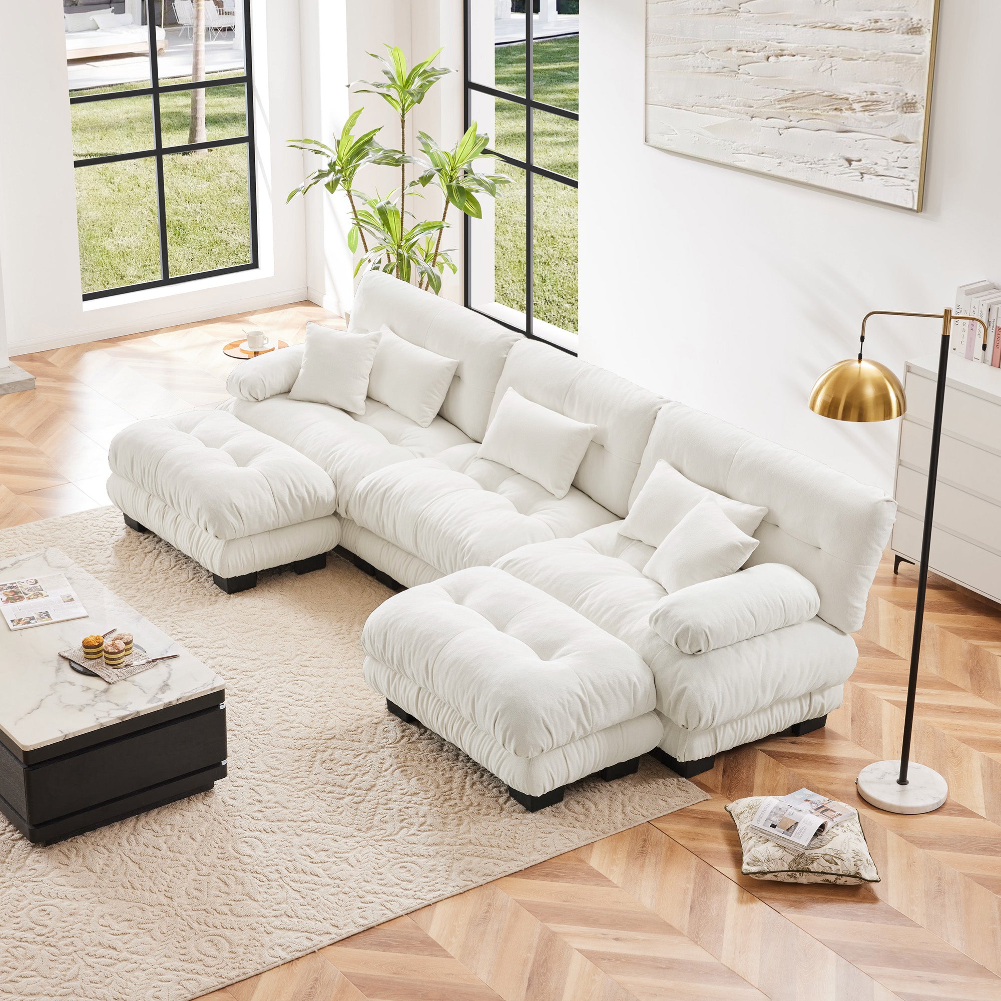 Monterey 134" Modular Chenille U-Shaped Cloud Sectional Sofa with 2 Ottomans