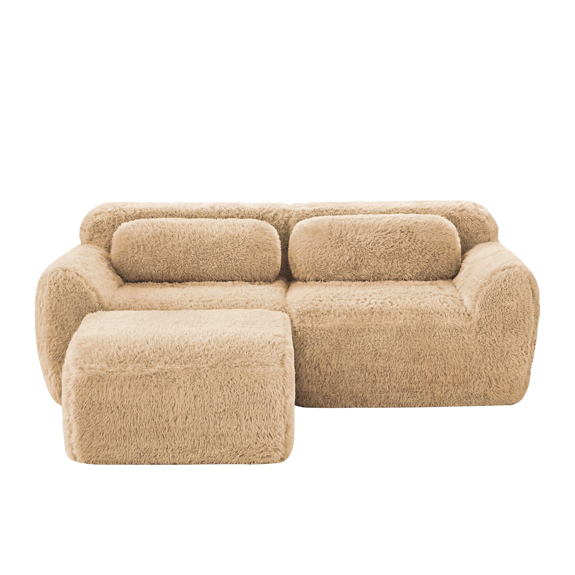 Durham Plush L-Shaped Sofa with Chaise and High-Density Sponge Light Khaki