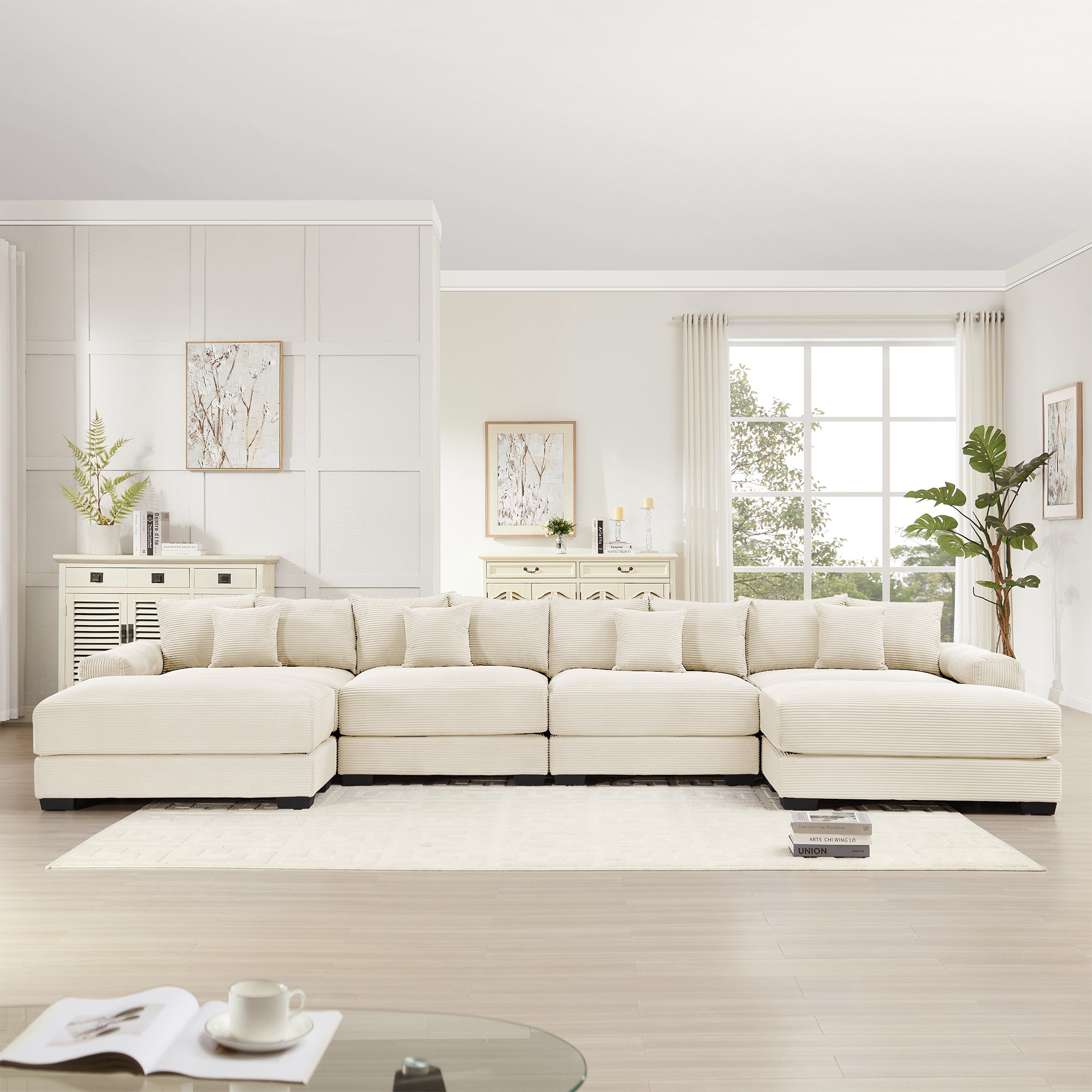 Albany 168" Modular Corduroy Cloud U-Shaped Sectional Sofa with Ottomans