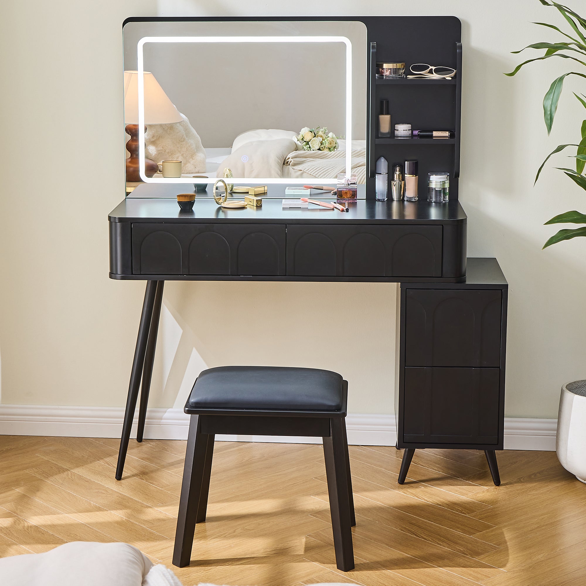 Aalena Modern Vanity Table Set with LED Lighted Mirror