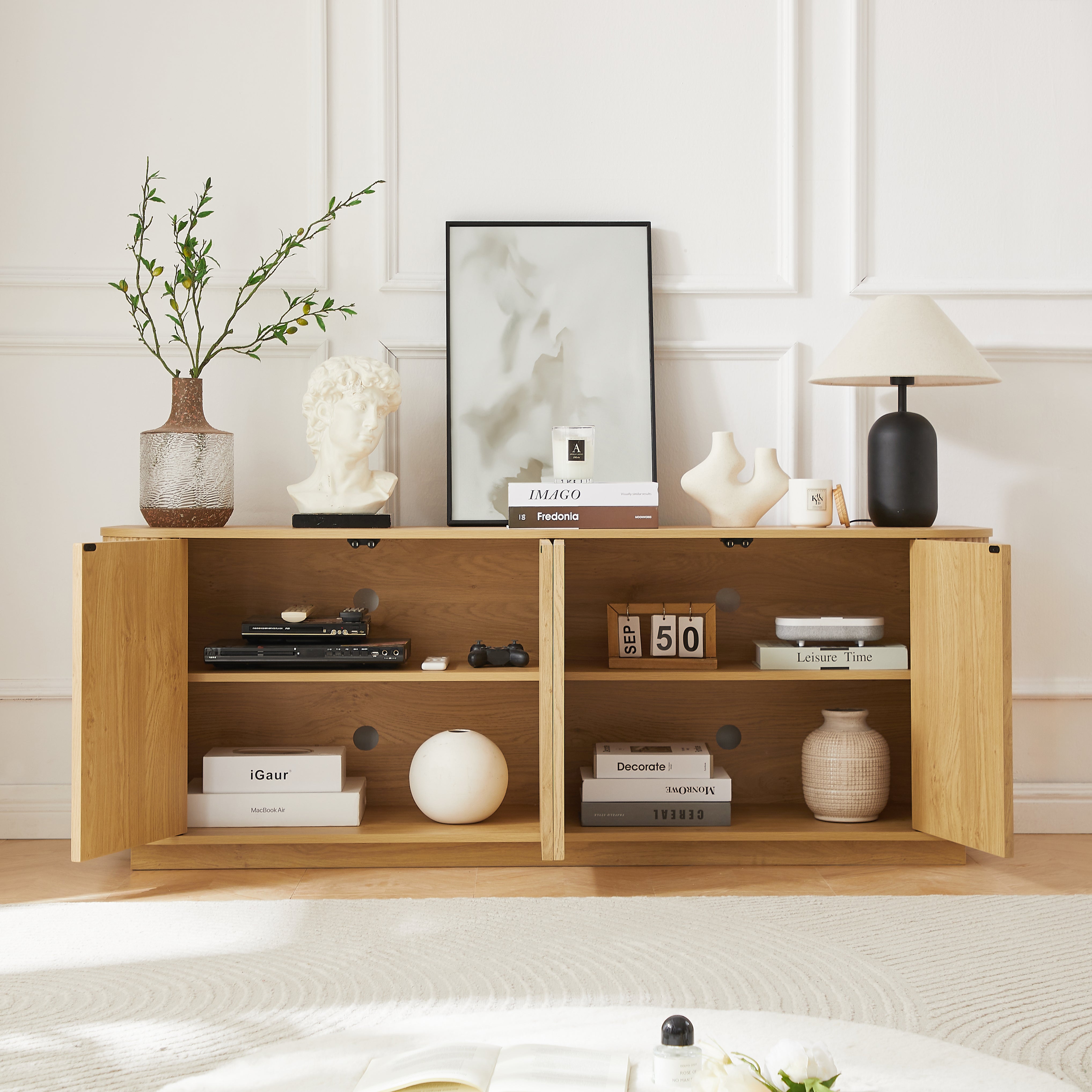 Kyoto 64” Sideboard TV Cabinet with Fluted Doors and Drawers