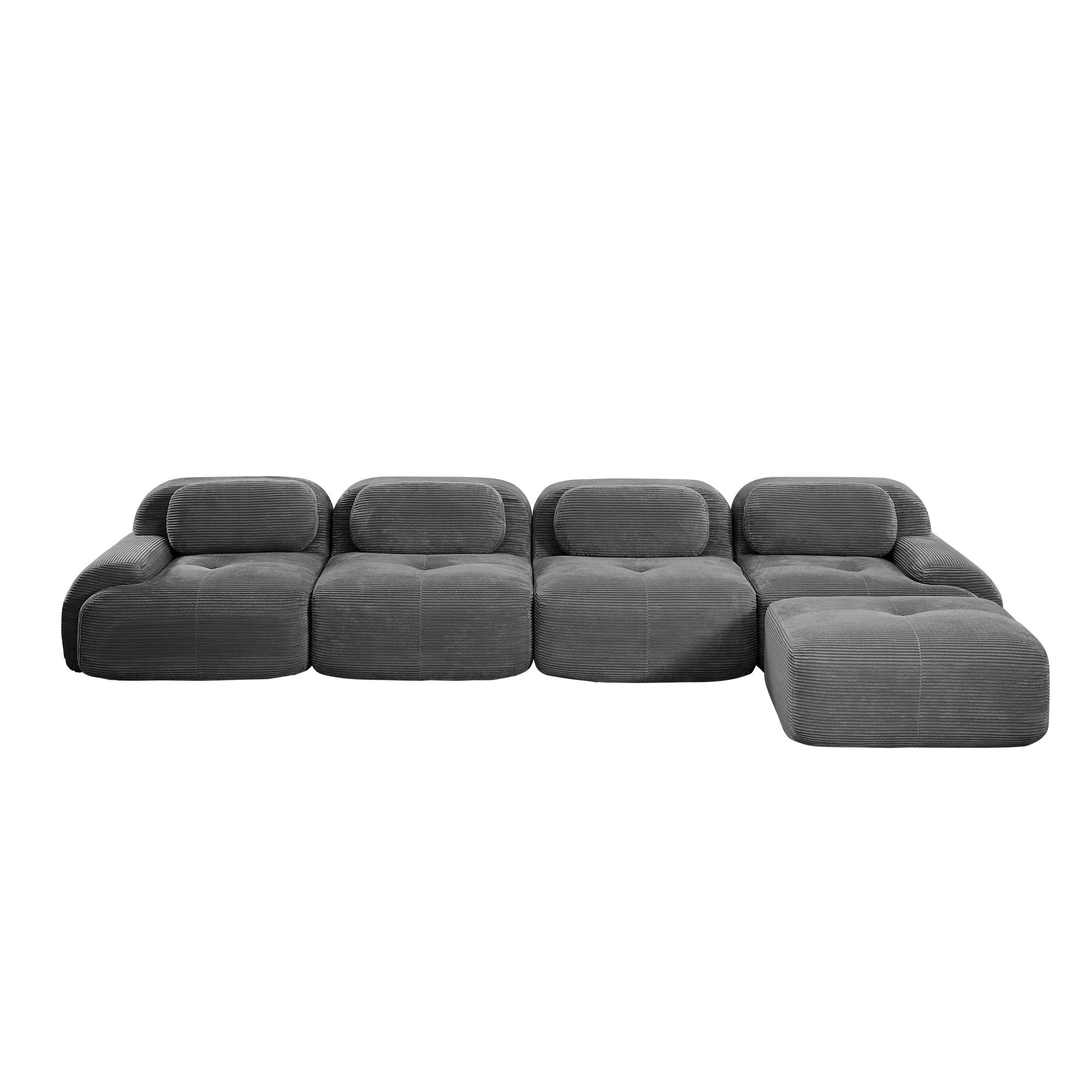 Anchorage 152" Modular Corduroy Cloud L-Shaped Sectional Sofa with Ottoman