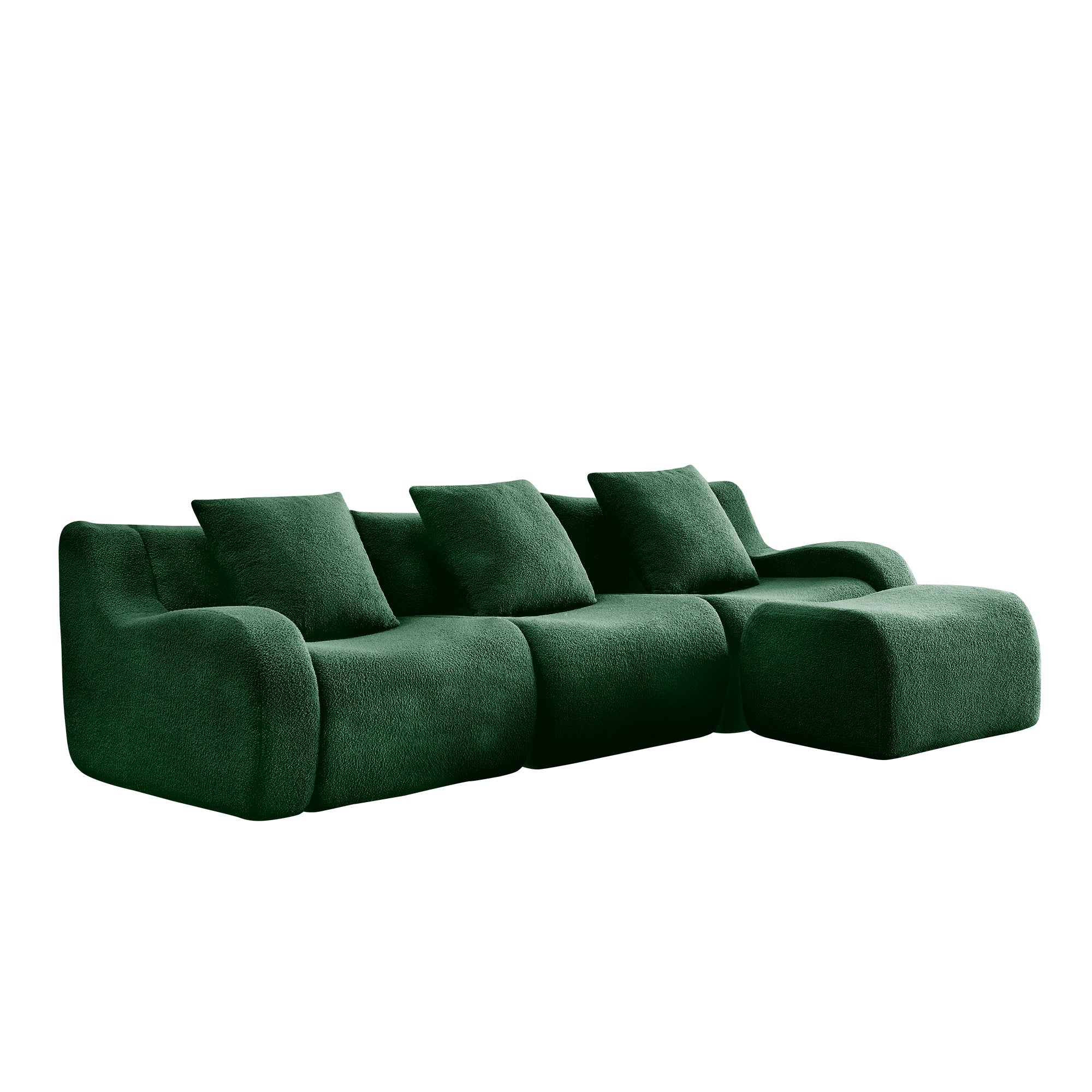 Chico 115" Modular Teddy Fabric L-Shaped Sofa with Curved Armrests and Movable Ottoman