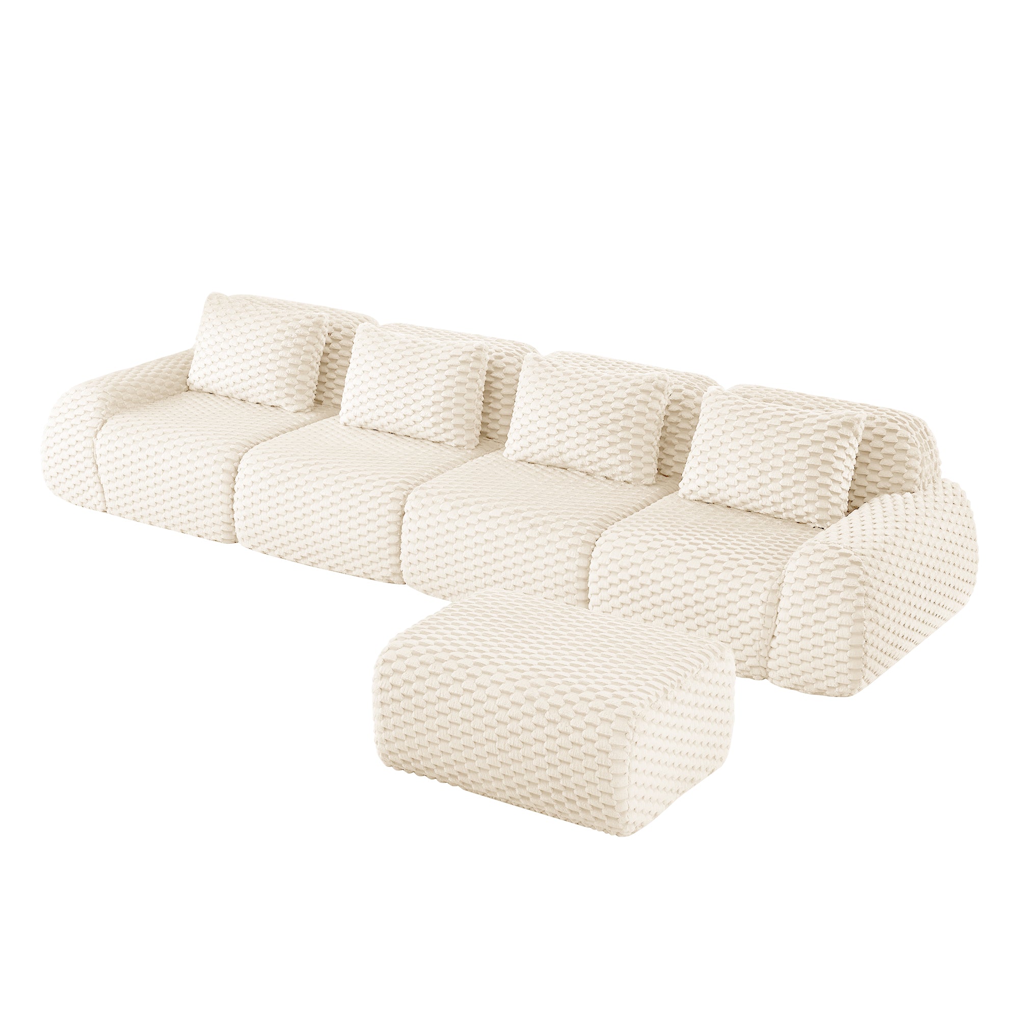 Olathe 146" Modular Flannelette Fabric L-Shaped Sectional Sofa with Movable Ottoman