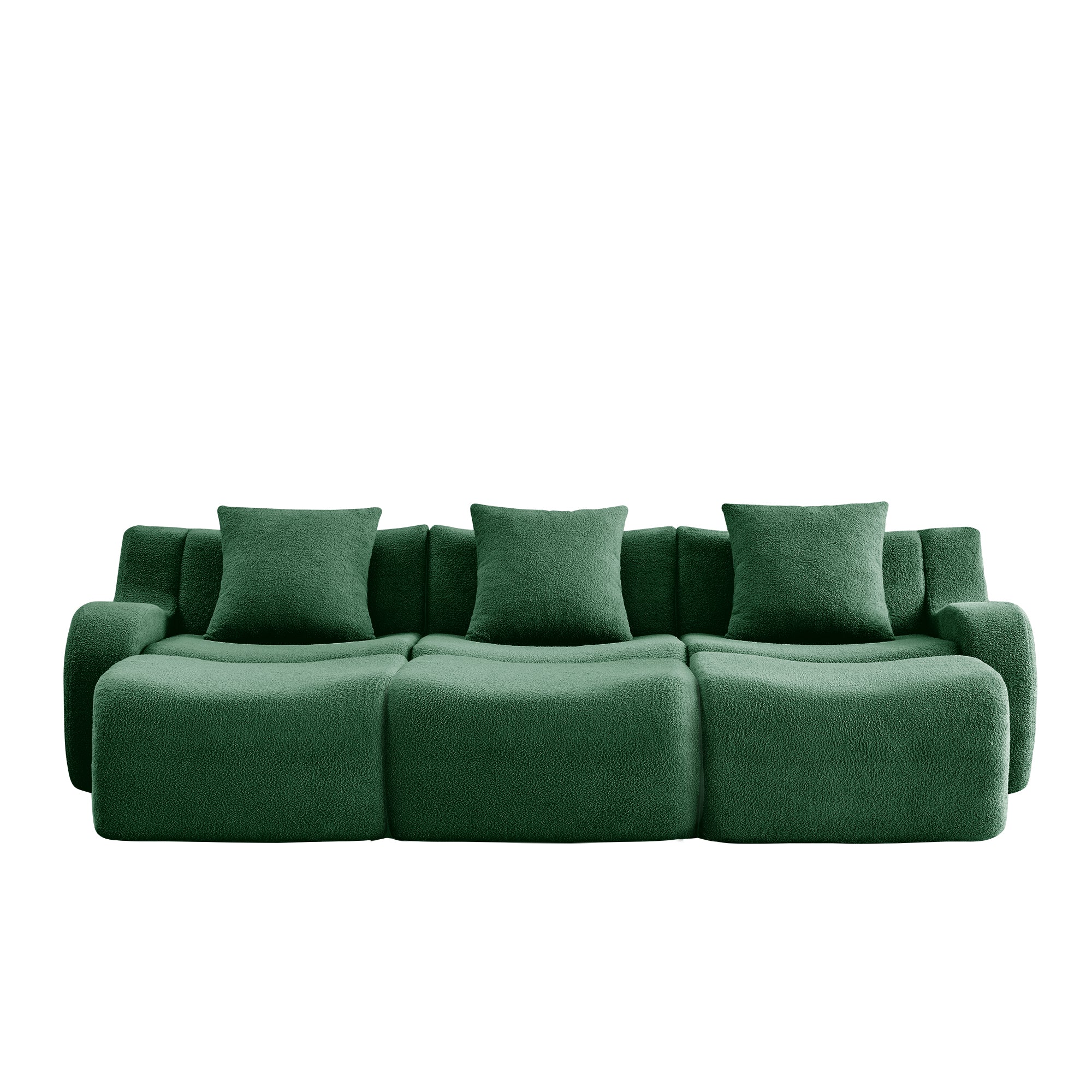 Chico 115" Modular Teddy Fabric 3-Seater Sofa with3 Ottomans