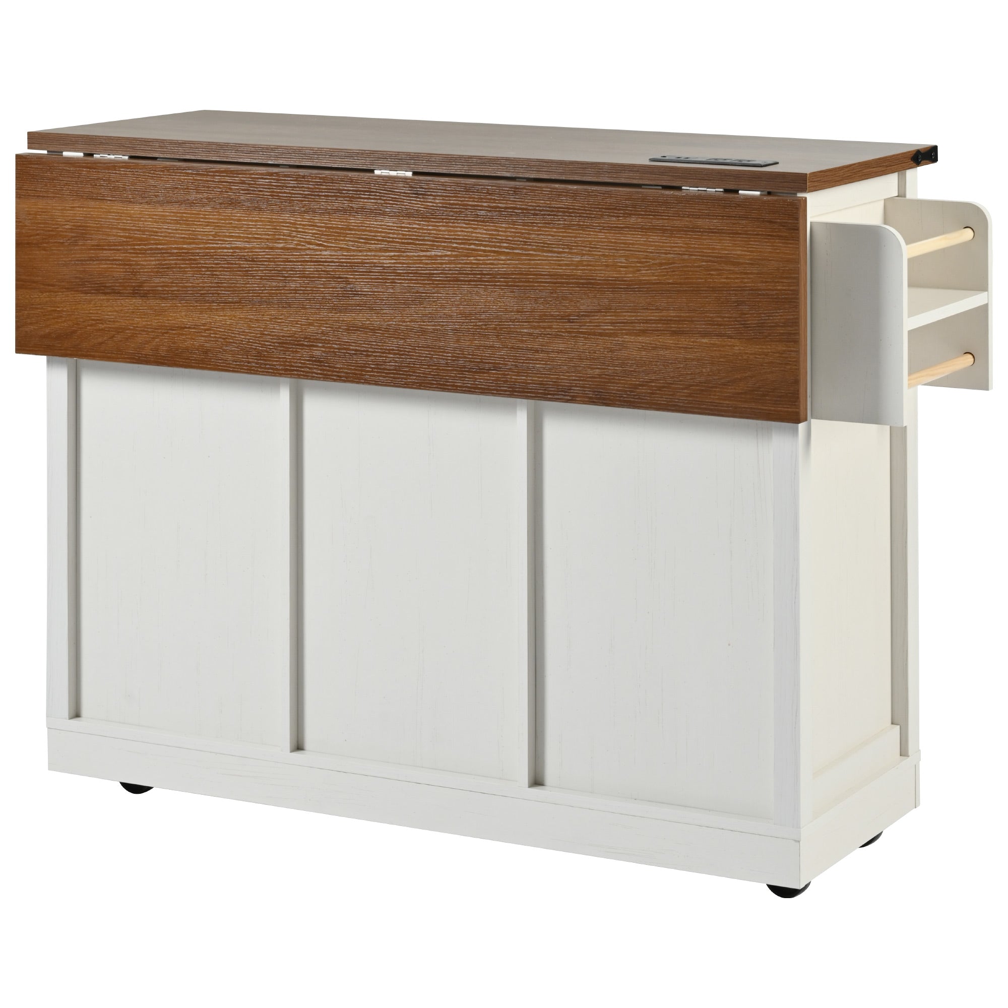 Vilnius 53.7" Farmhouse Kitchen Island Rolling Cart with Drop Leaf