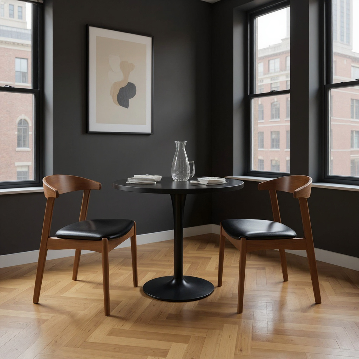 Dakota Solid Wood Black Leather Dining Chair (Set Of 2)