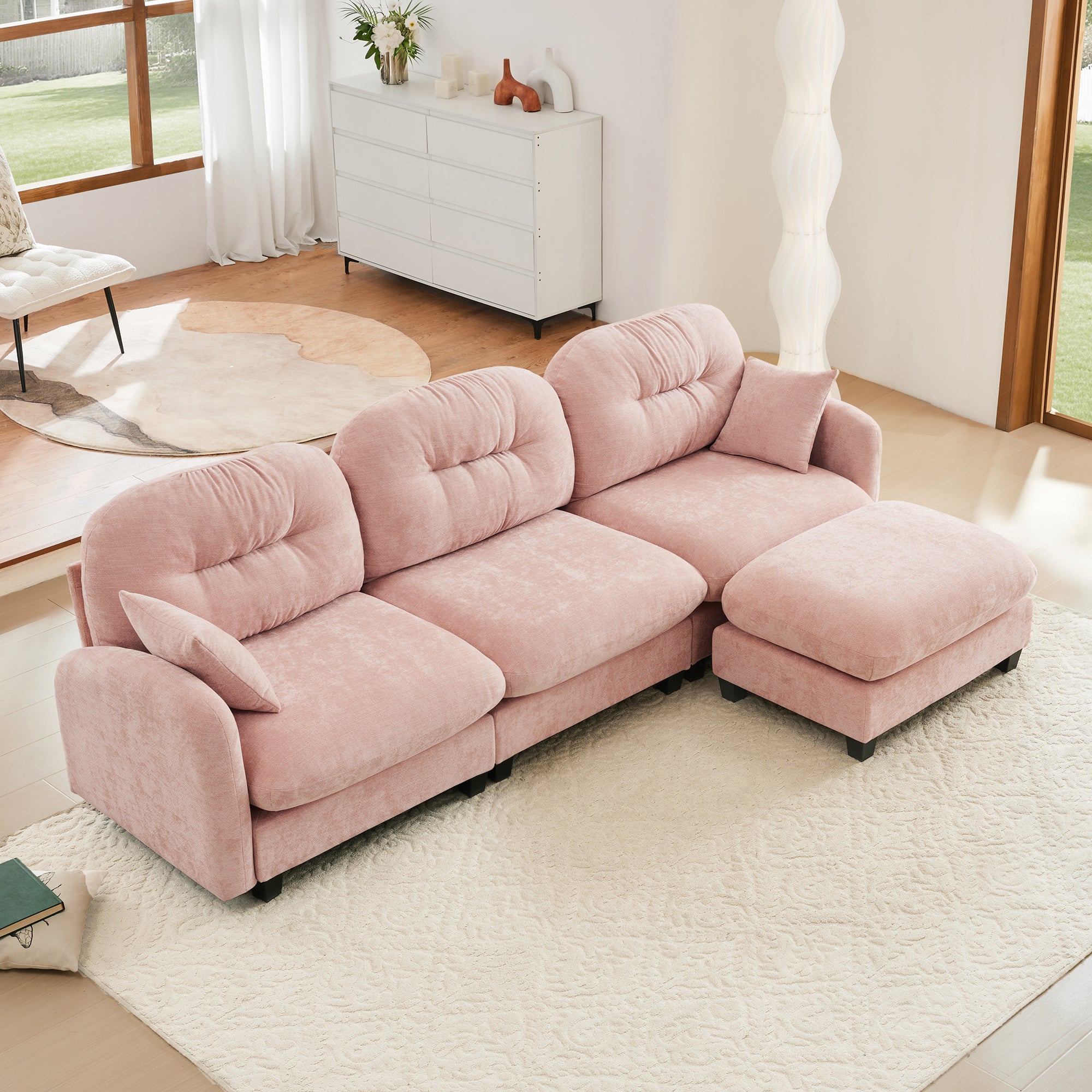 Roselyn 107" Modular Chenille Cloud L-Shaped Sectional Sofa with Ottoman