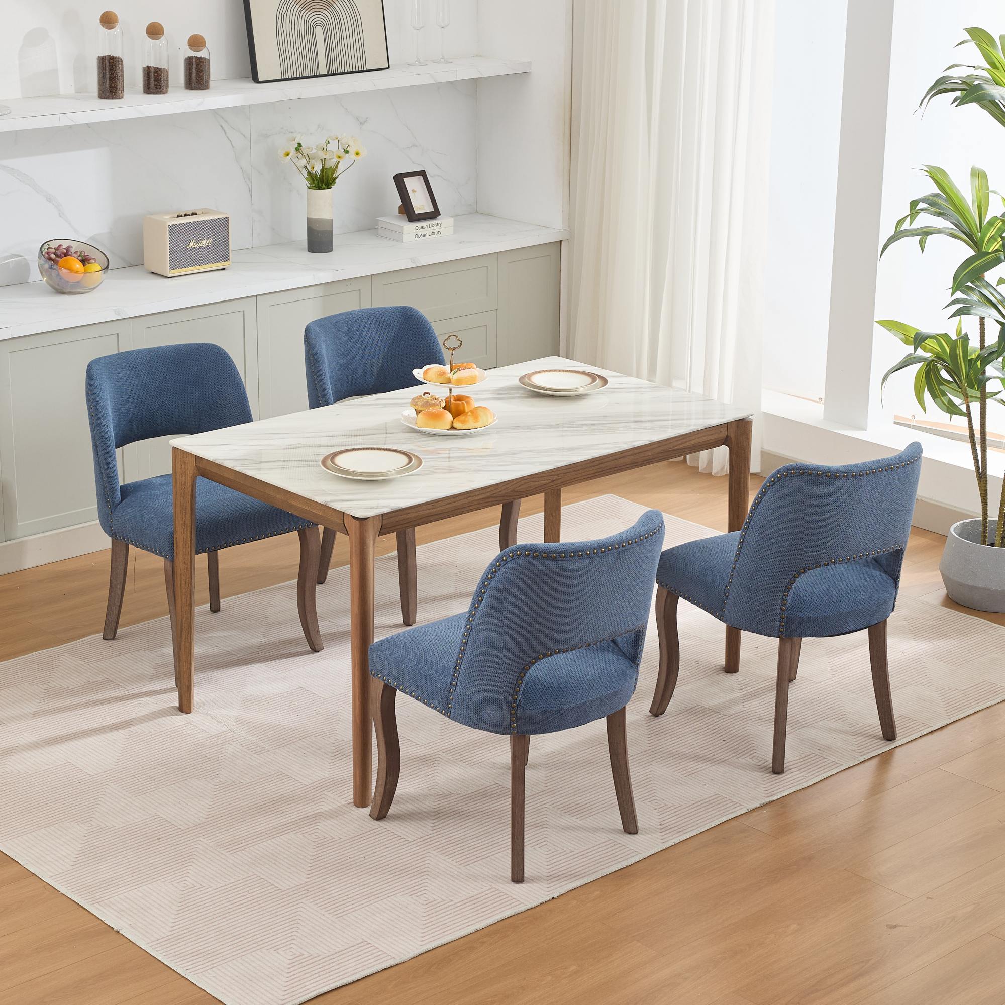 Tiberis Modern Fabric Upholstered Dining Chair Set of 2 Wood Frame