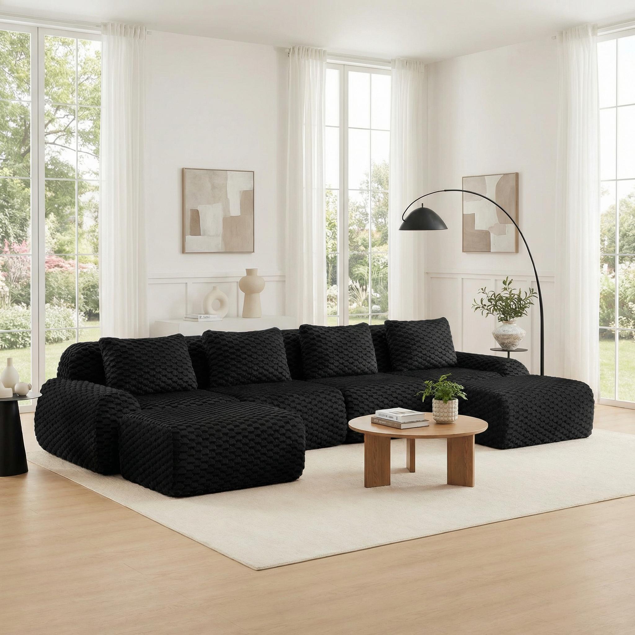 Olathe 146" Modular Flannelette Fabric U-Shaped Sectional Sofa with Movable Ottomans