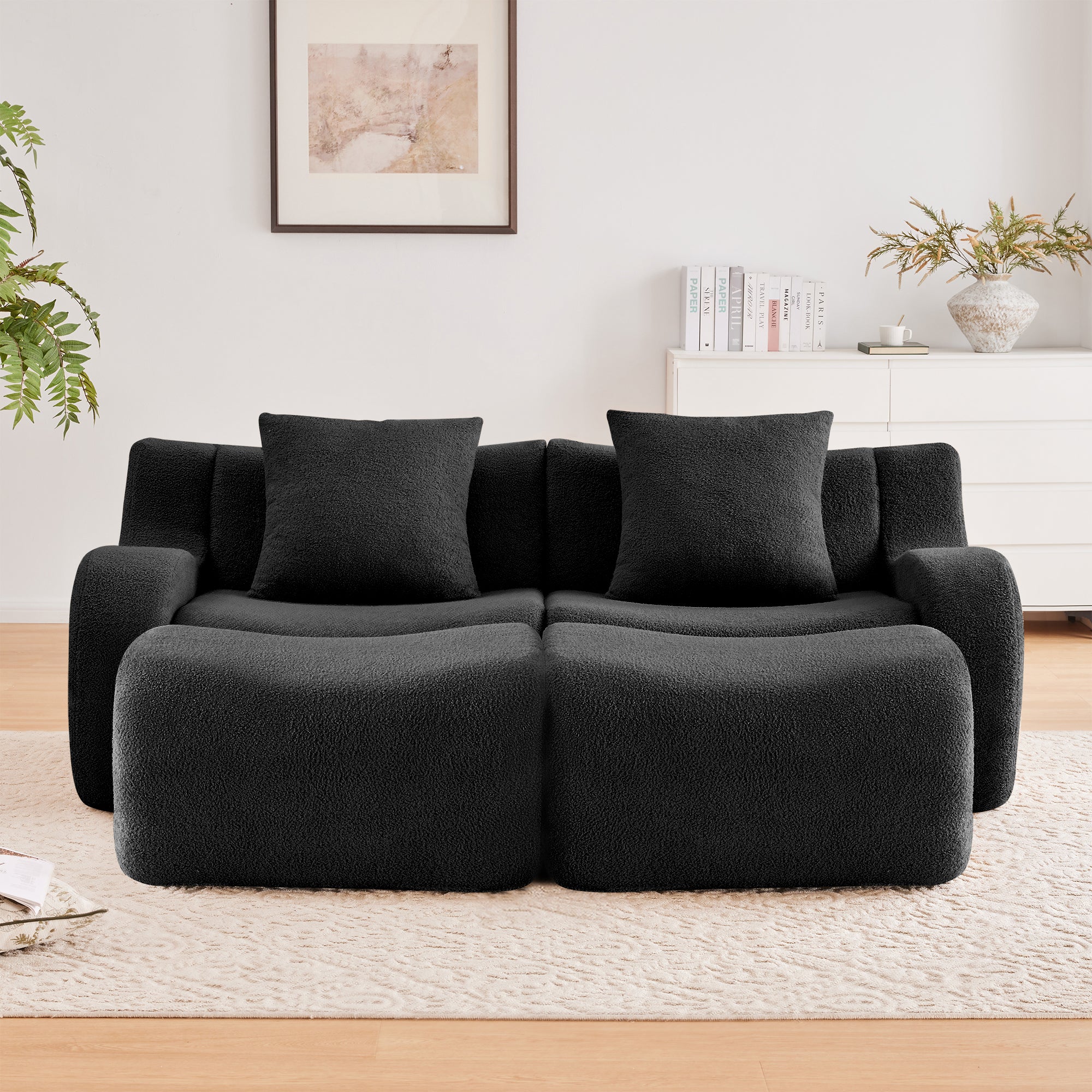 Chico 83" Modular Soft Teddy Fabric Loveseat Sofa with Curved Armrests