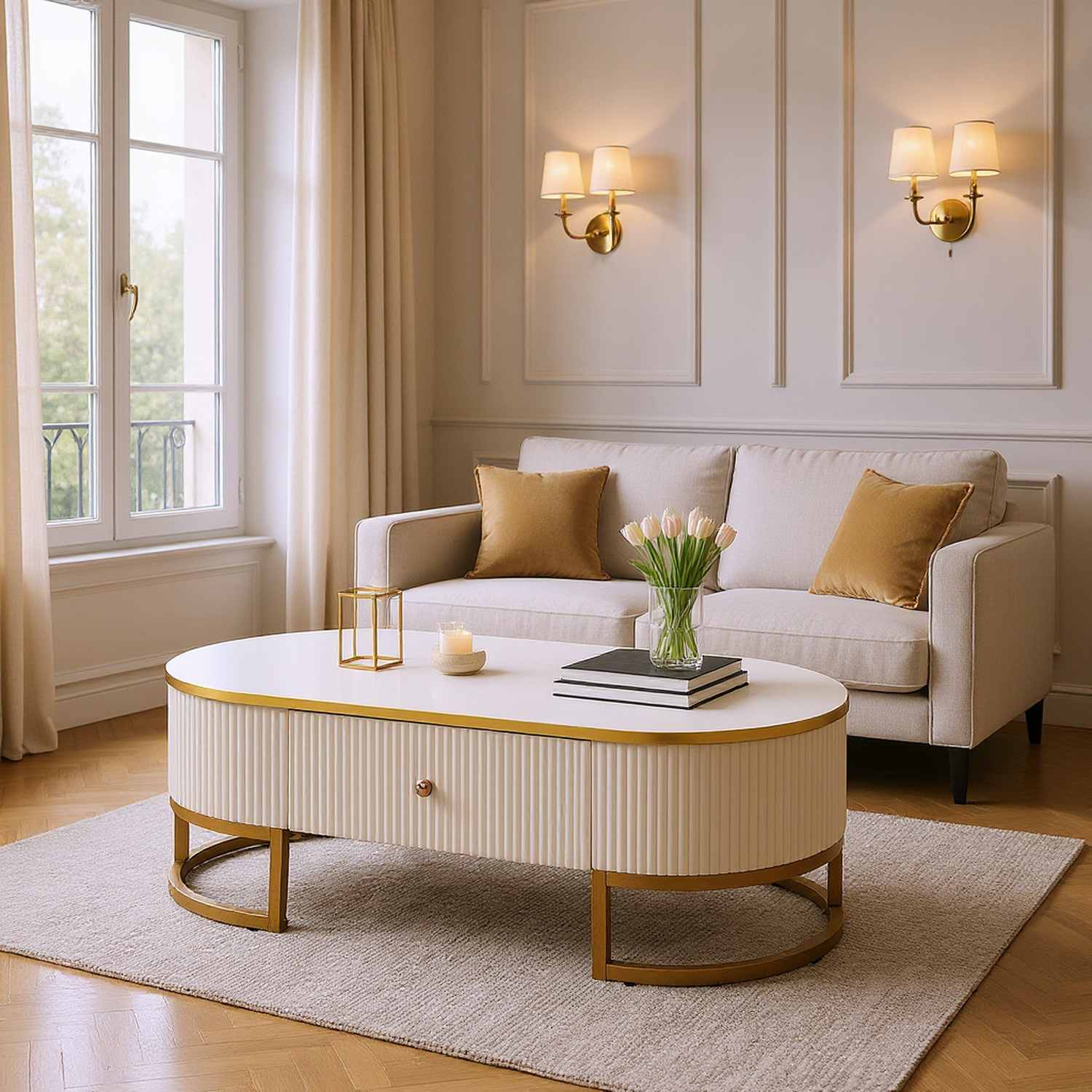 Cannes 47" Modern Coffee Table with Drawer