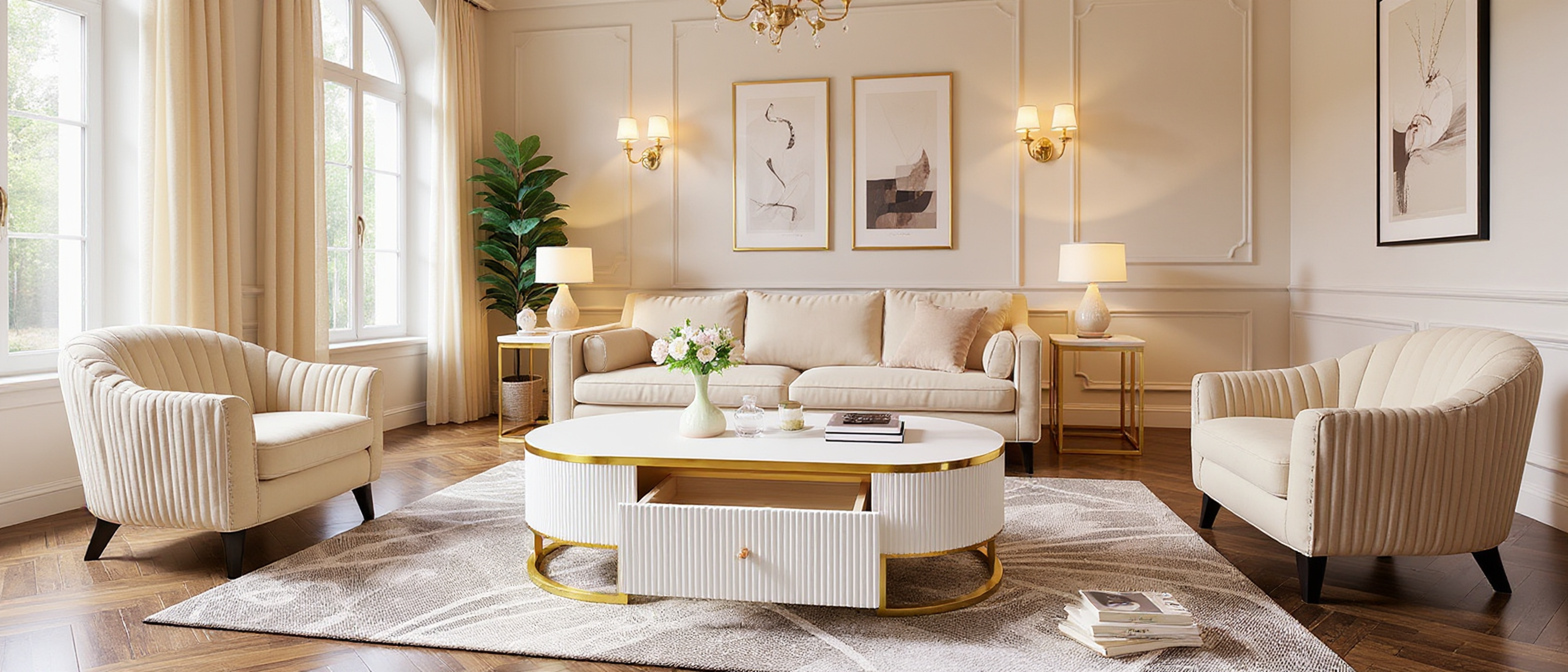 Cannes 47" Modern Coffee Table with Drawer