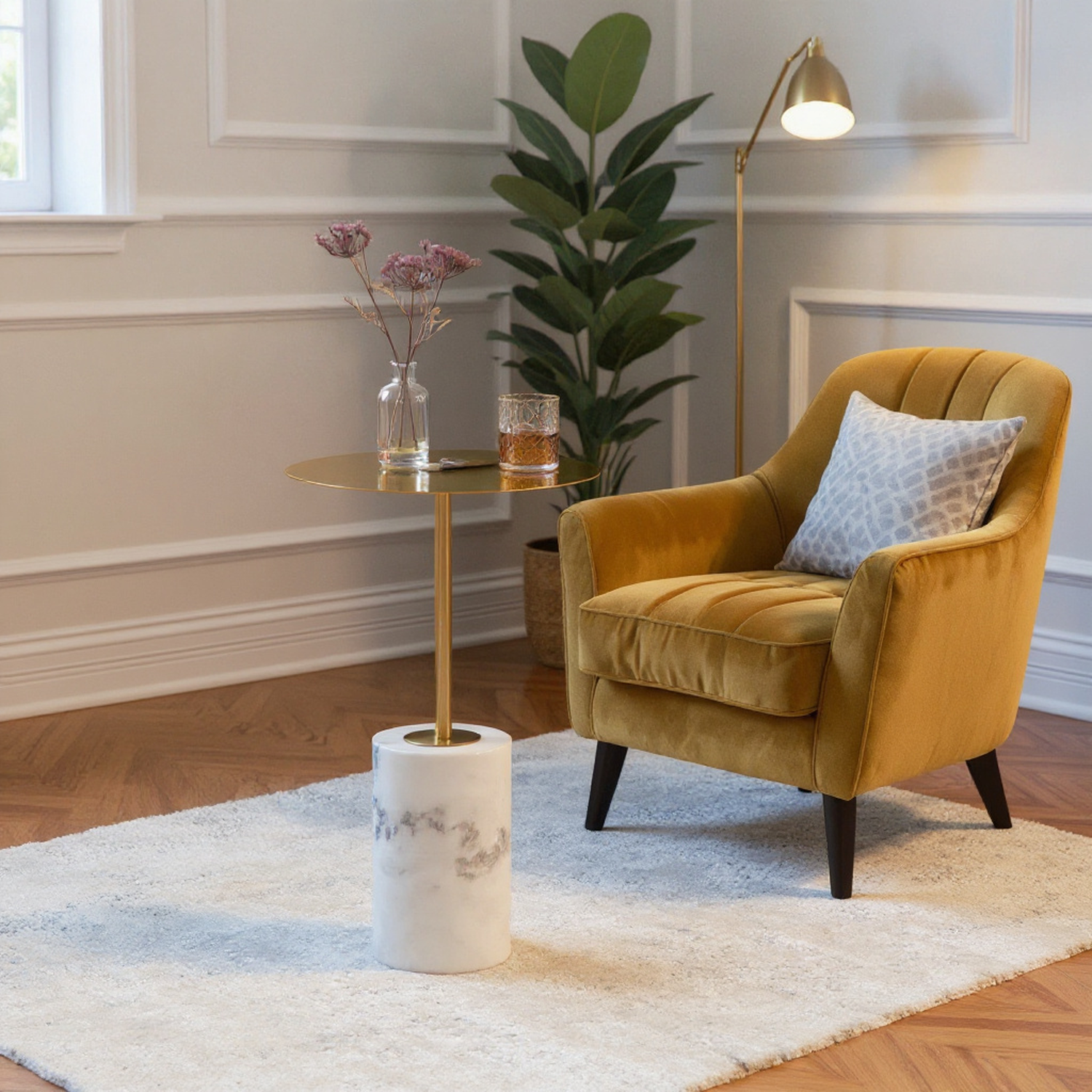 Capri Metal Side Table with White Marble Base