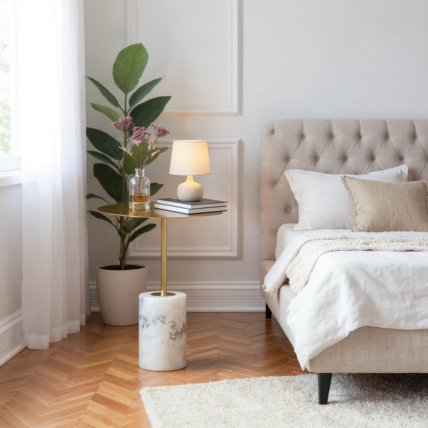 Capri Metal Side Table with White Marble Base