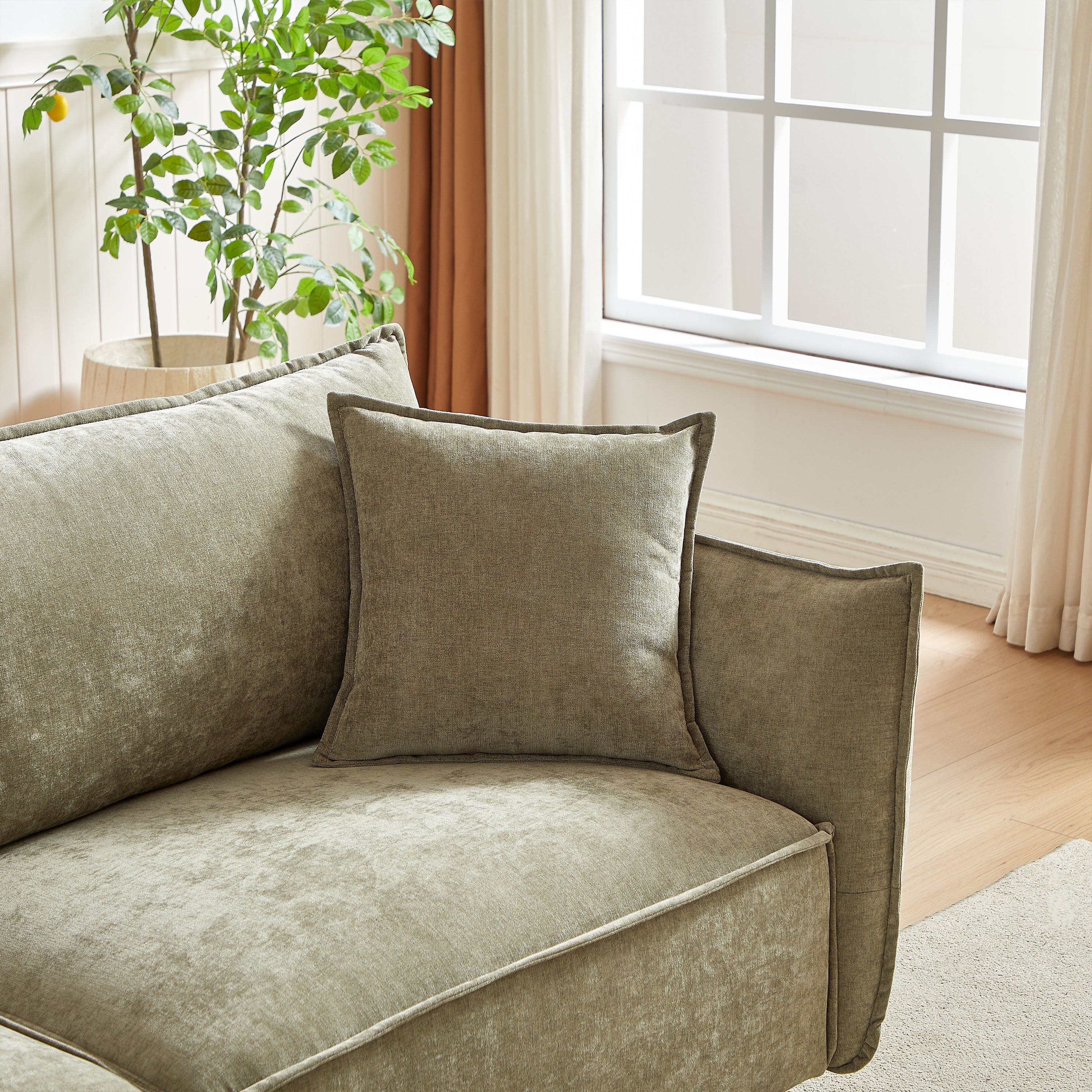 3-Seater + 1-Seater Combo Sofa Modern Living Room Sofa, Linen Fabric Sofa, Wooden Frame with 3 Pillows, Apartment Sofa Furniture