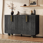 54' Retro Buffet Cabinet with Storage, 4-Door Vintage Fluted Sideboard Cabinet with Adjustable Shelves for Dining Room, Kitchen, and Living Room (Black)