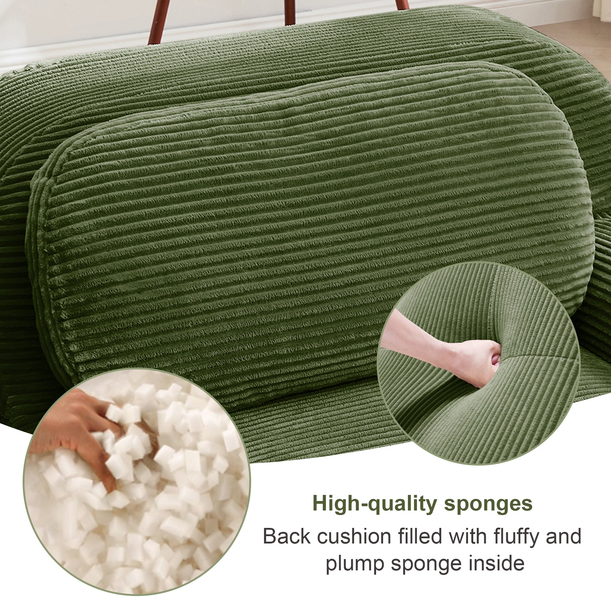 L-Shaped Modular Sofa, No Assembly, Ergonomic Design, Corduroy Fabric, Extra-Wide Armrests, Living Room/Bedroom, Olive Green