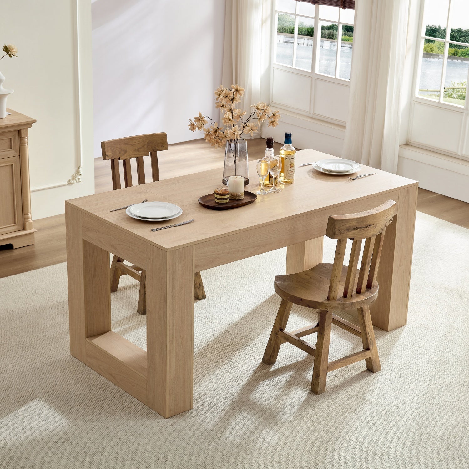 Homy Casa Rowan 63" Farmhouse Solid Wood Rectangular Dining Table