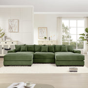 Albany 130" Modular Corduroy Cloud U-Shaped Sectional Sofa with Ottomans