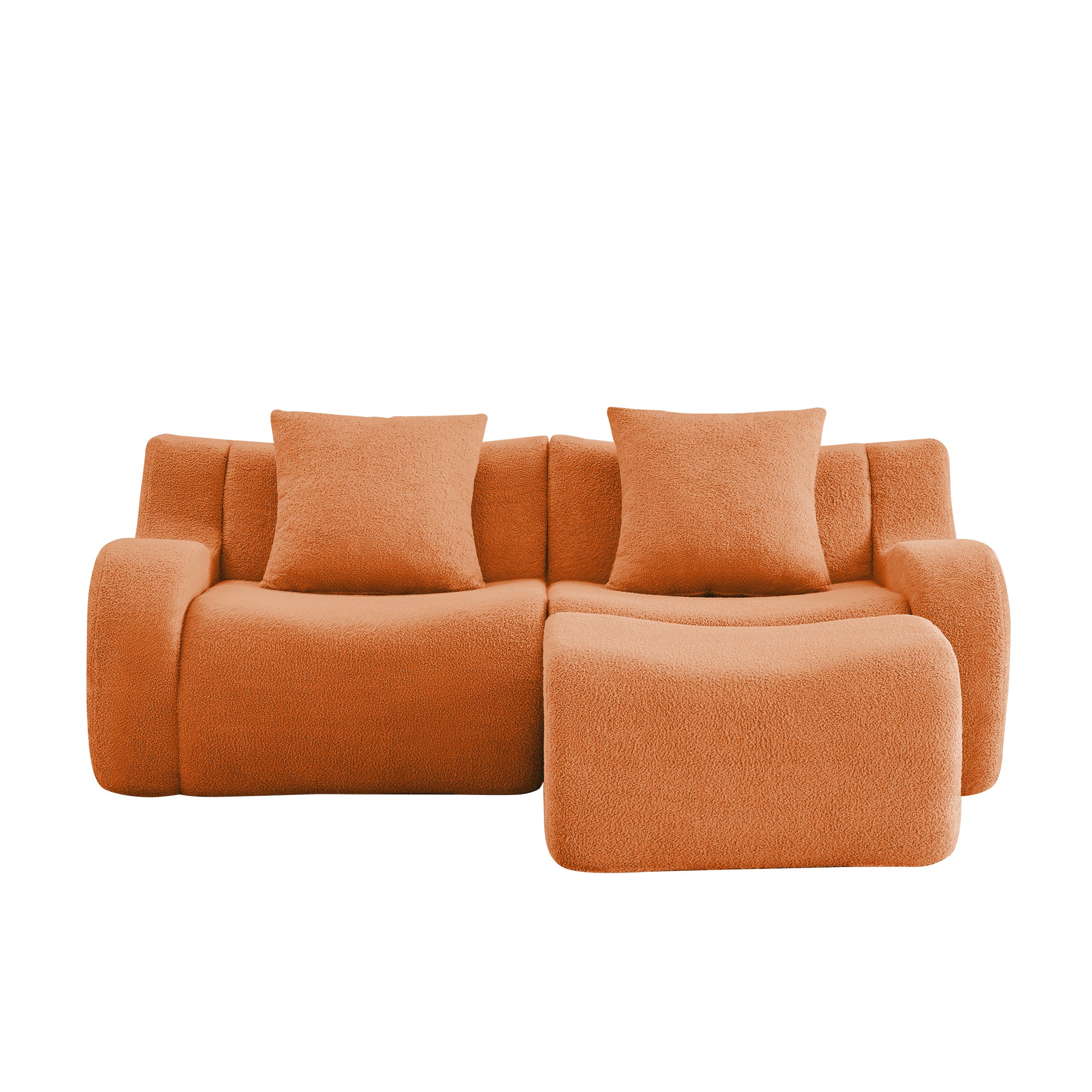 Chico 83" Modular Teddy Fabric L-Shaped Loveseat Sofa with Movable Ottoman