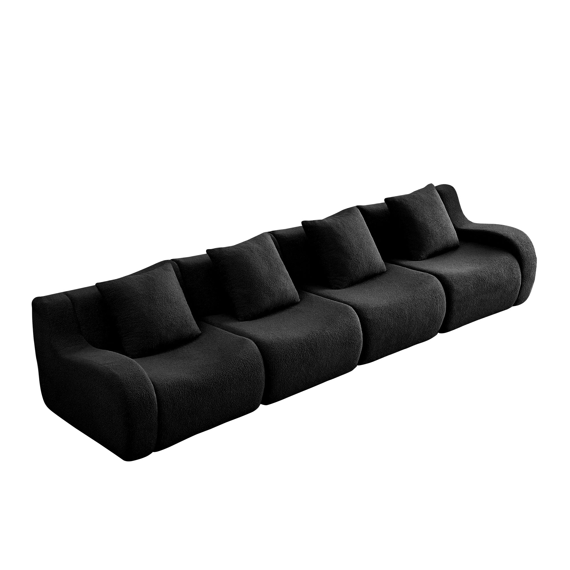 Chico 146" Modular Teddy Fabric 4-Seater Sofa with Curved Armrests