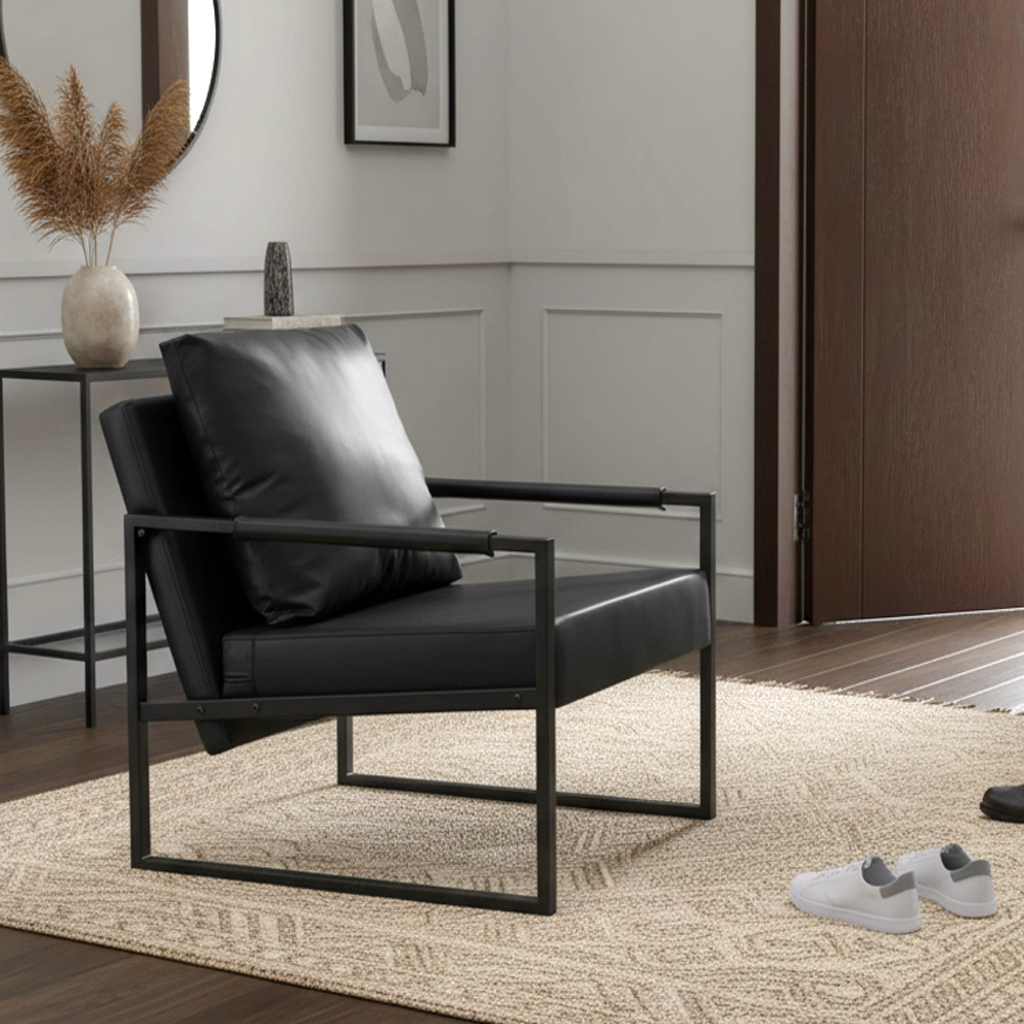 Orion Faux Leather Accent Chair, Black