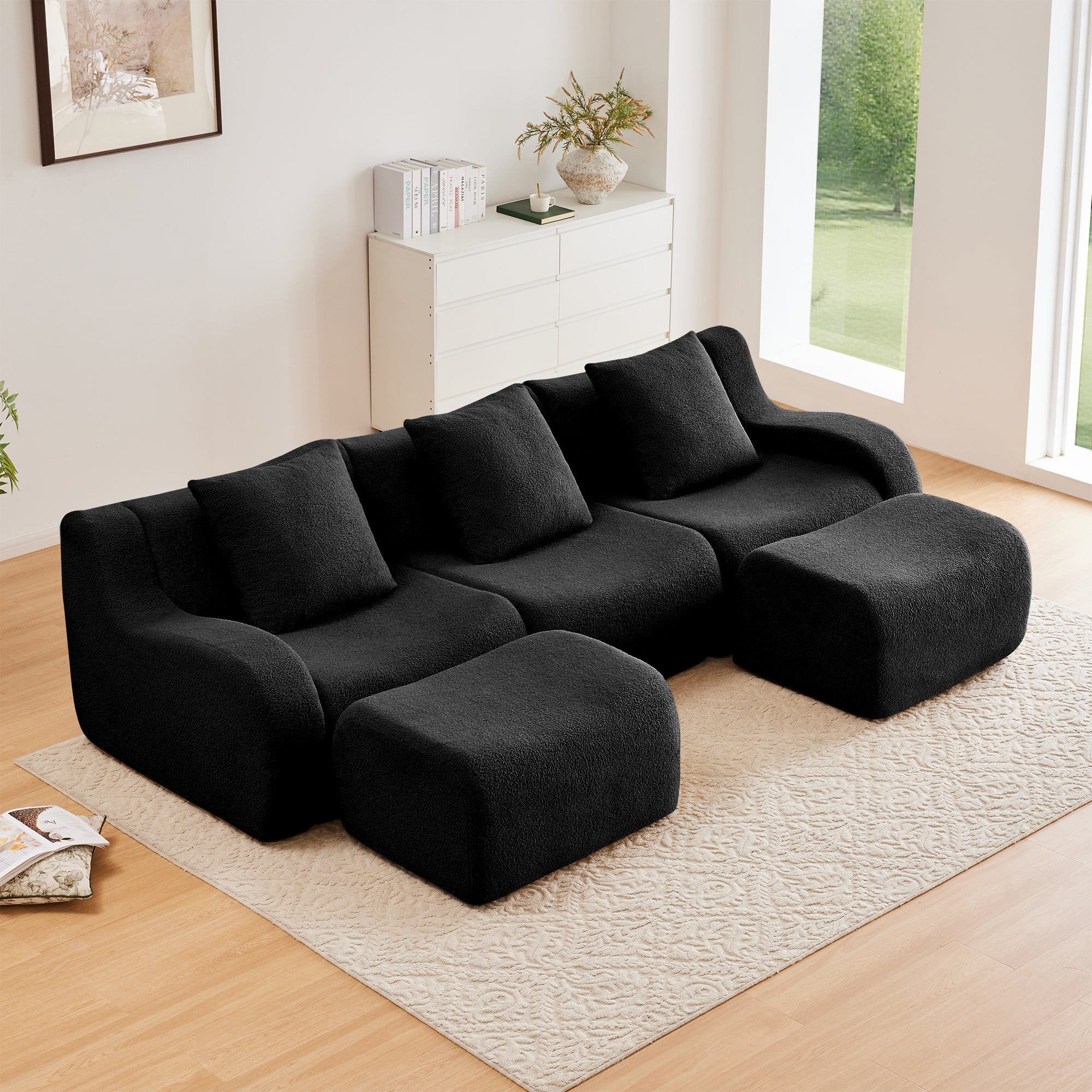 Chico 115" U-Shaped Modular Teddy Fabric U-shaped Sectional Sofa with 2 Movable Ottomans