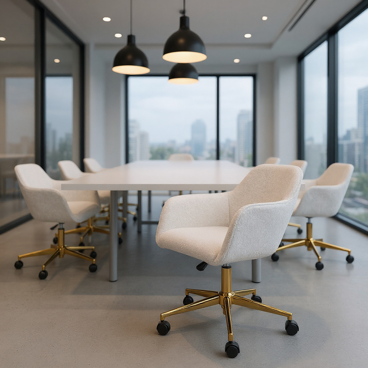Modern Teddy Fabric Material Adjustable Height 360 Revolving Home Office Chair With Gold Metal Legs And Universal Wheel For Indoor