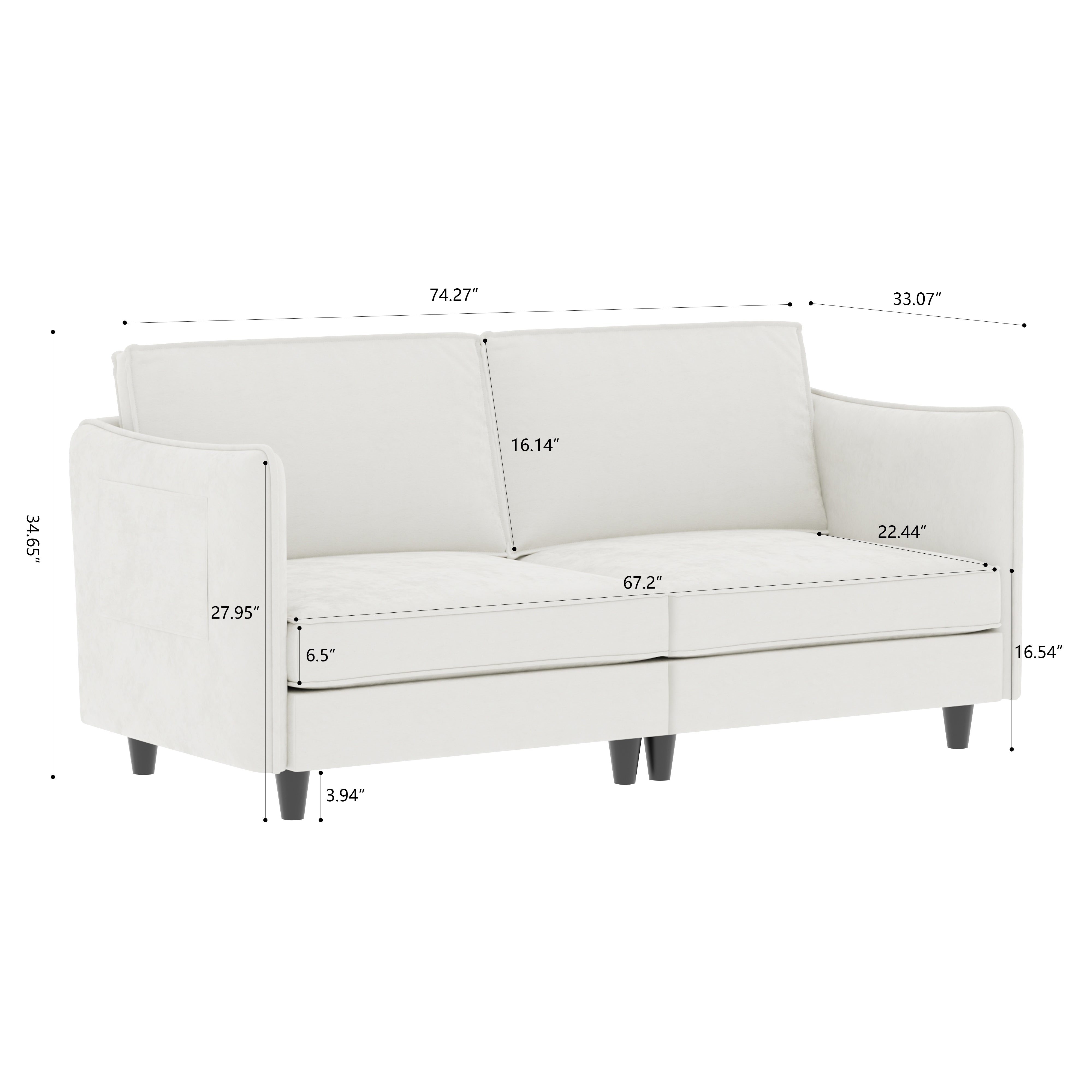 Palermo 74" 2 Seater Loveseat Sofa