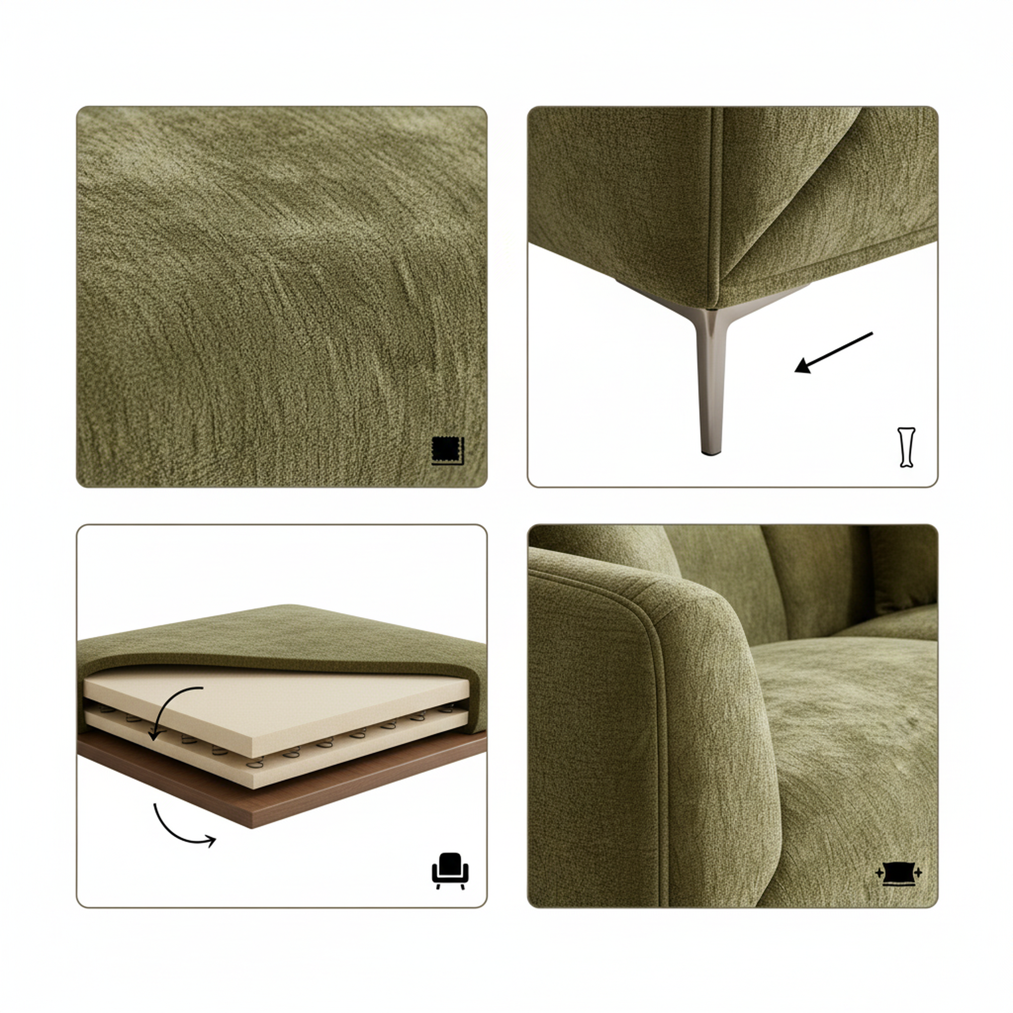 1-Pack Green Modern Sofa, 3-Seater Curved Couch for Living Room, Boucle Fabric, High-Density Foam, Sturdy Wood Frame, Multipurpose Space-Saving Furniture, Easy Assembly, Comfortable Seating