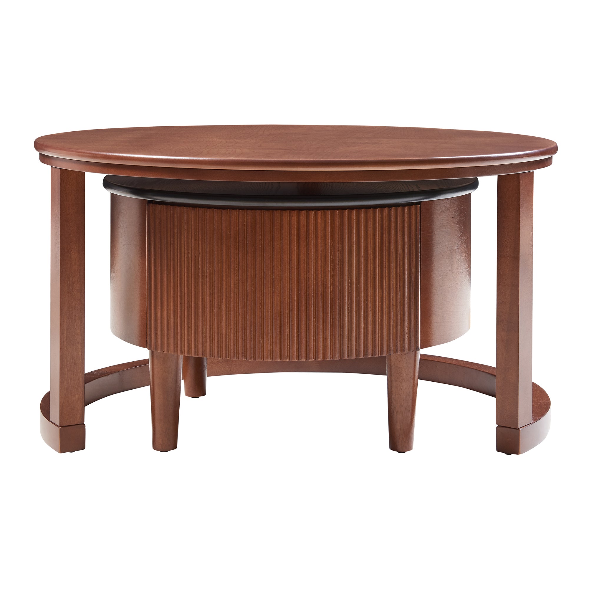 Imola 32" Round Nesting Coffee Table Set with Fluted Storage Drawer