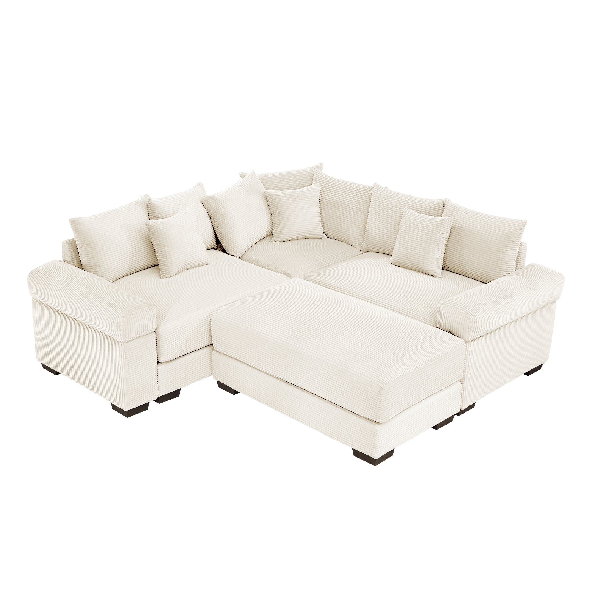 Albany 79" 4 Pieces Corduroy Modular Corner Sectional Sofa with Ottoman