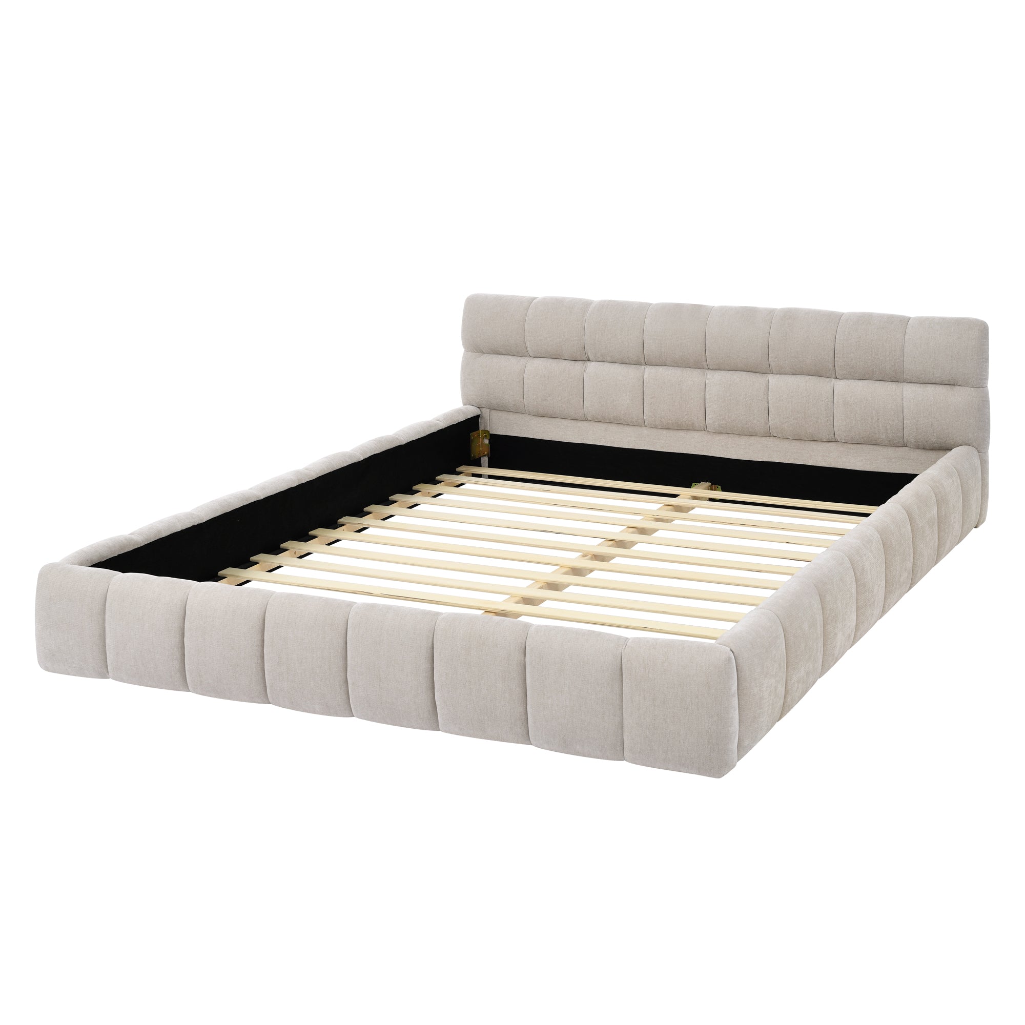 Sanna Chenille Upholstered Queen Platform Bed with Tufted Headboard