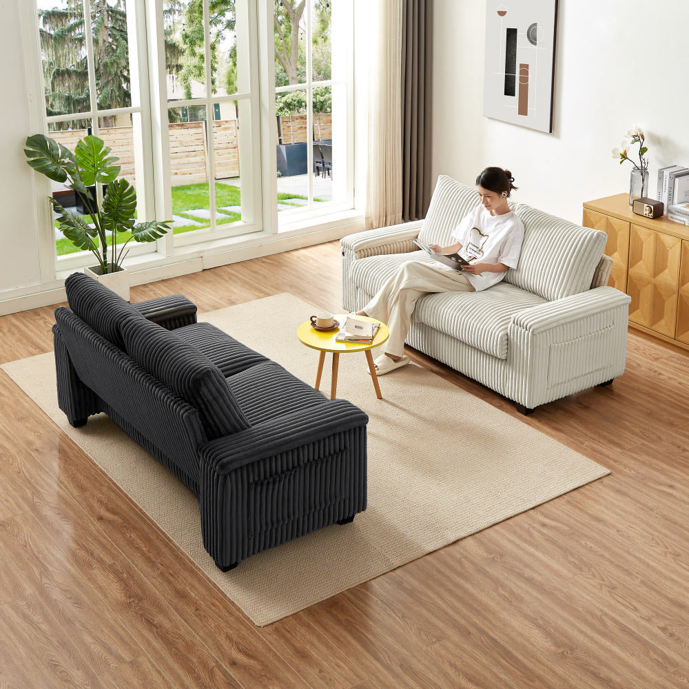 Fresno 71" Dark Gray Plush Corduroy Sofa with Storage Armrests and USB Port