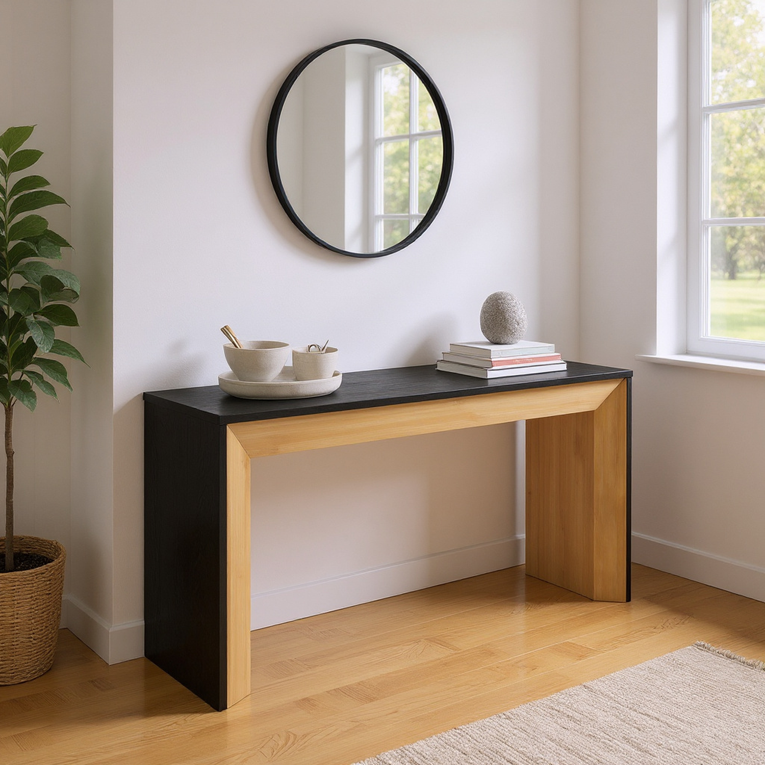Elegant Console Table,Fireplace Design,Simple and Functional with High-Quality Wood Veneer Top ,Versatile for Hallway, Living Room