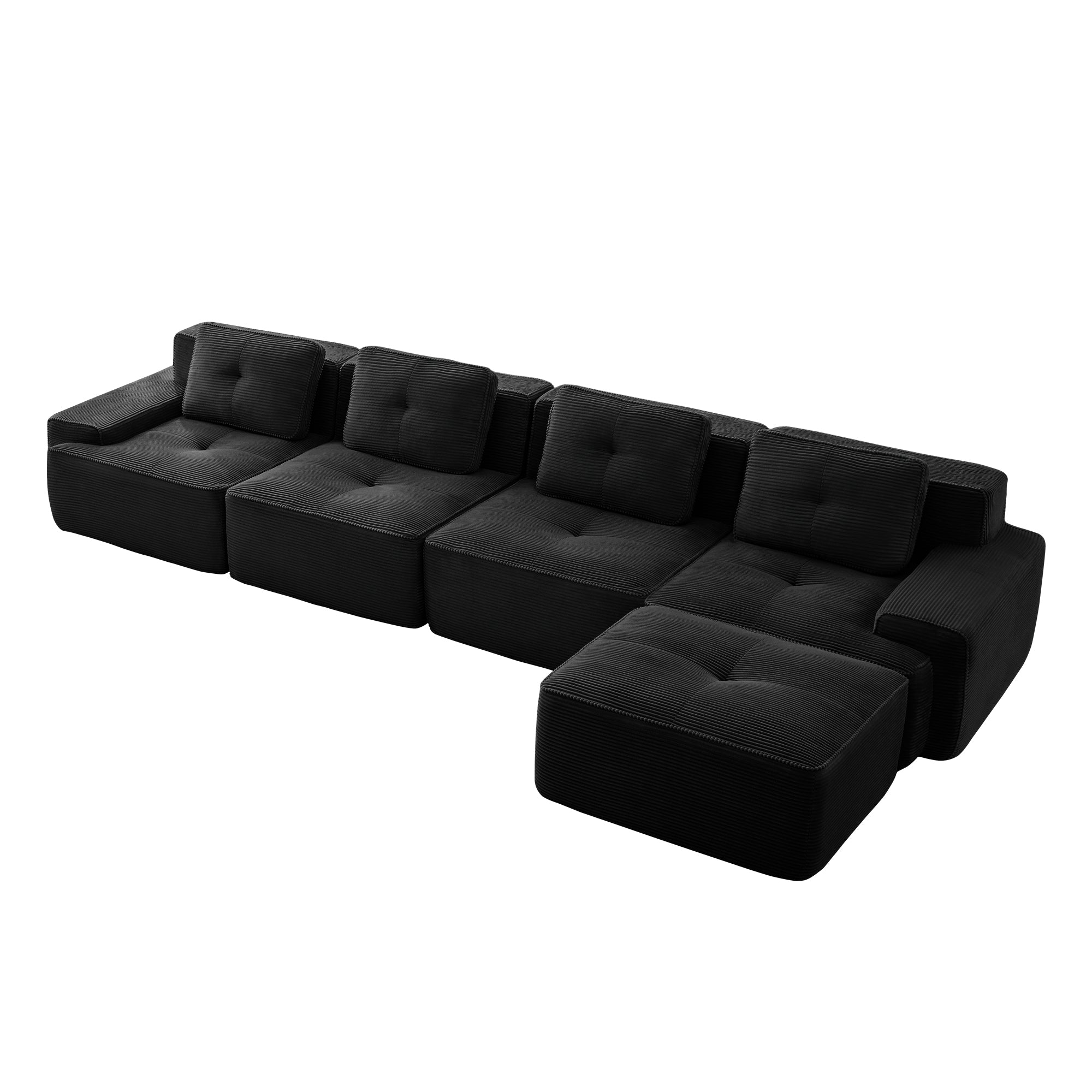 Racine 153" Modular Corduroy Fabric L-Shaped Sectional Sofa with Deep Seat and Movable Ottoman