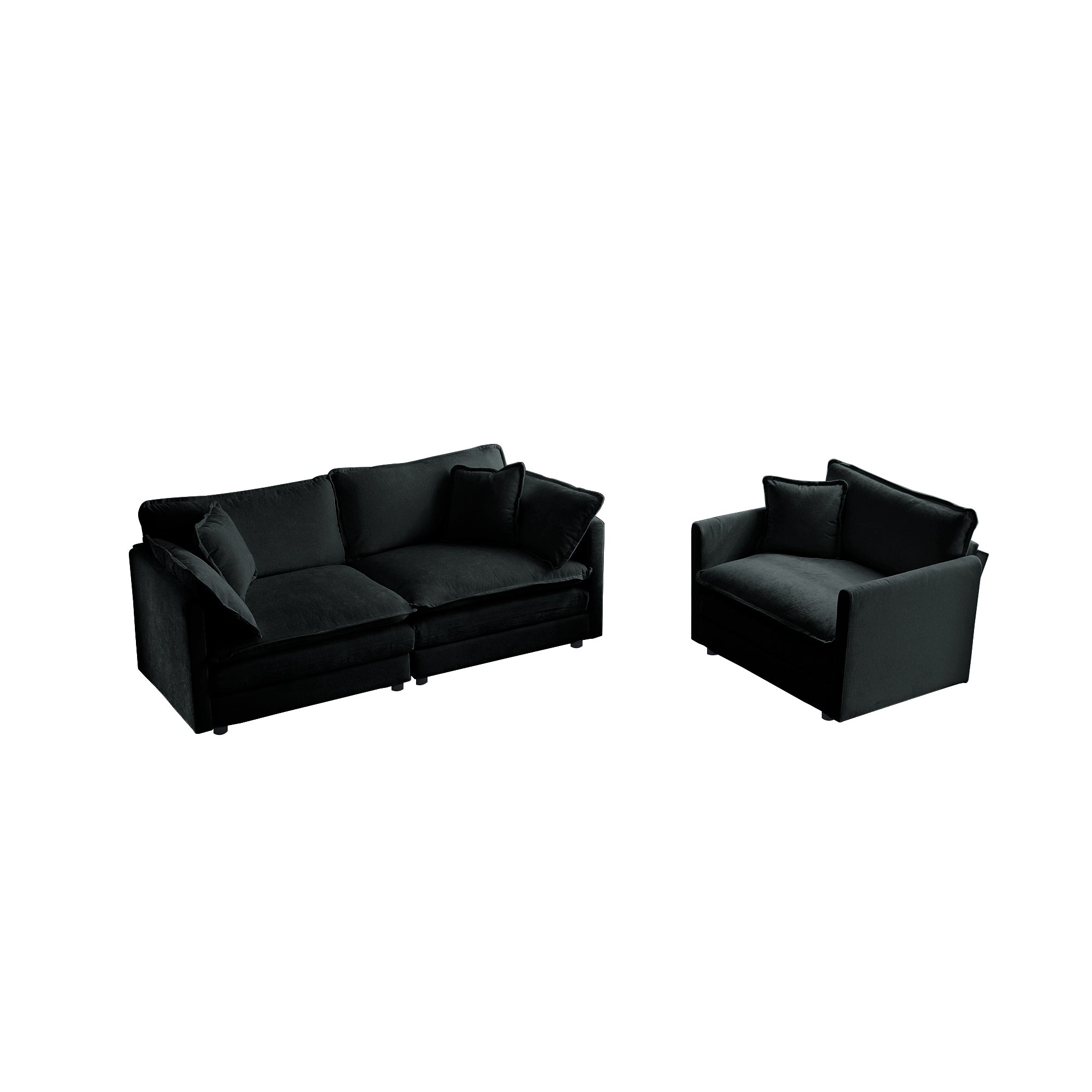 Fremont 2 Piece Chenille Upholstered Modular Sofa Set with Loveseat and Accent Chair
