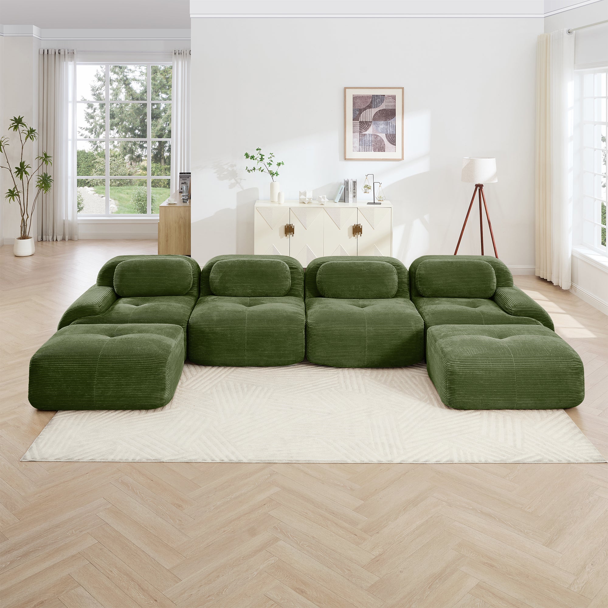 Anchorage 152" Modular Corduroy U-Shaped Sectional Sofa with Extra-Wide Armrests