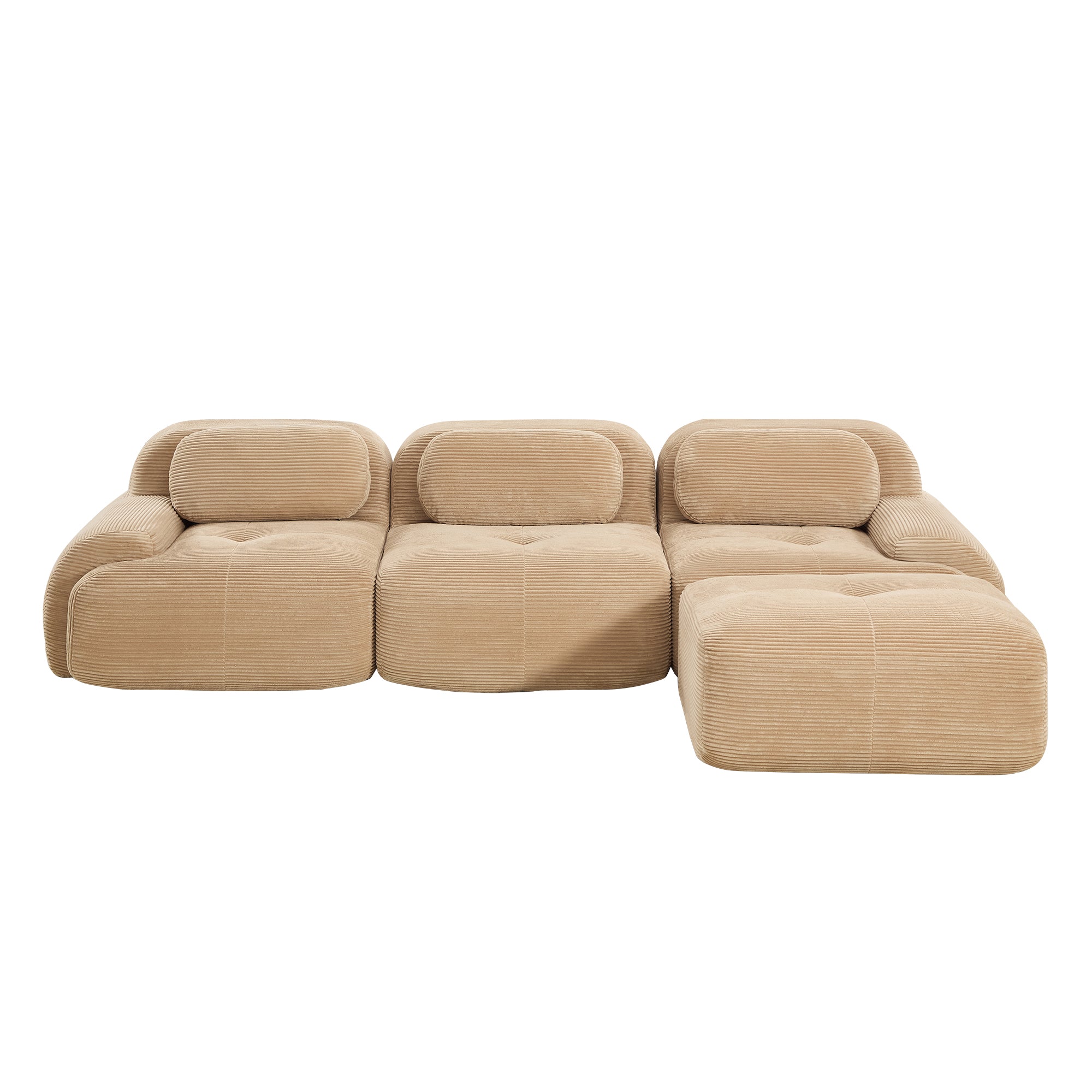 Anchorage 116" Modular Corduroy Cloud L-Shaped Sectional Sofa with Ottoman