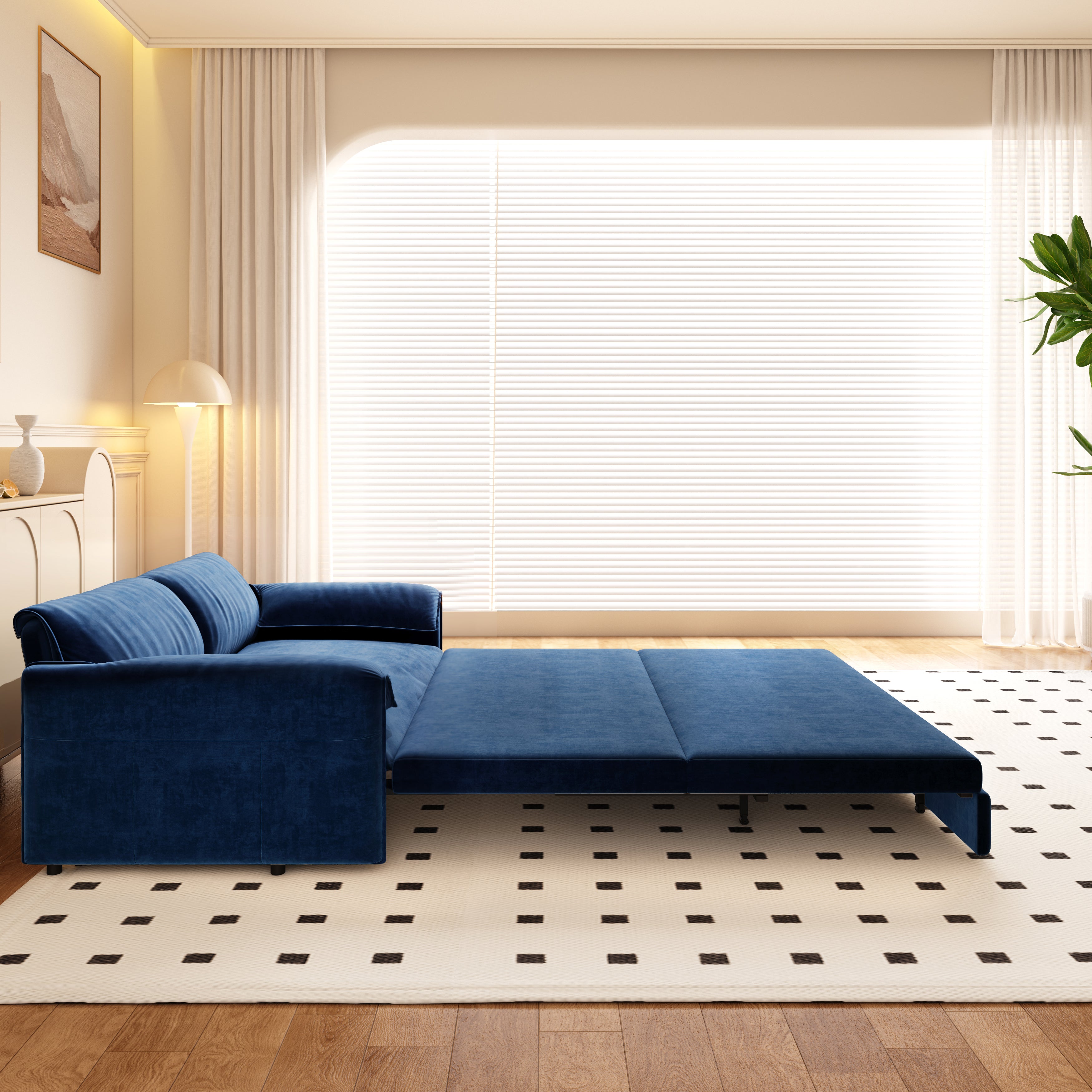 Freja 66" Velvet Convertible Sofa Bed with Pull-Out Sleeper and Side Storage