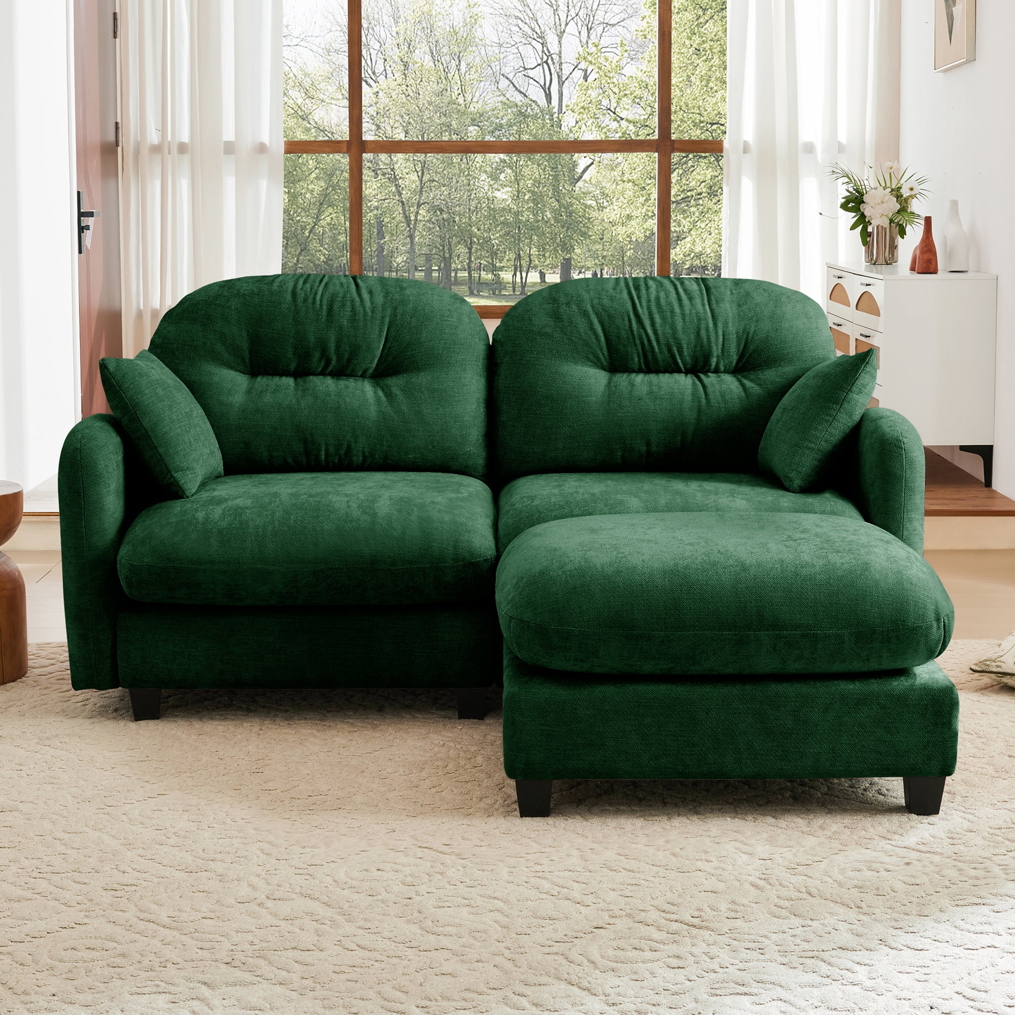 Roselyn 74" Modular Chenille Cloud L-Shaped Sectional Sofa with Ottoman and Tufted Cushion Backrest