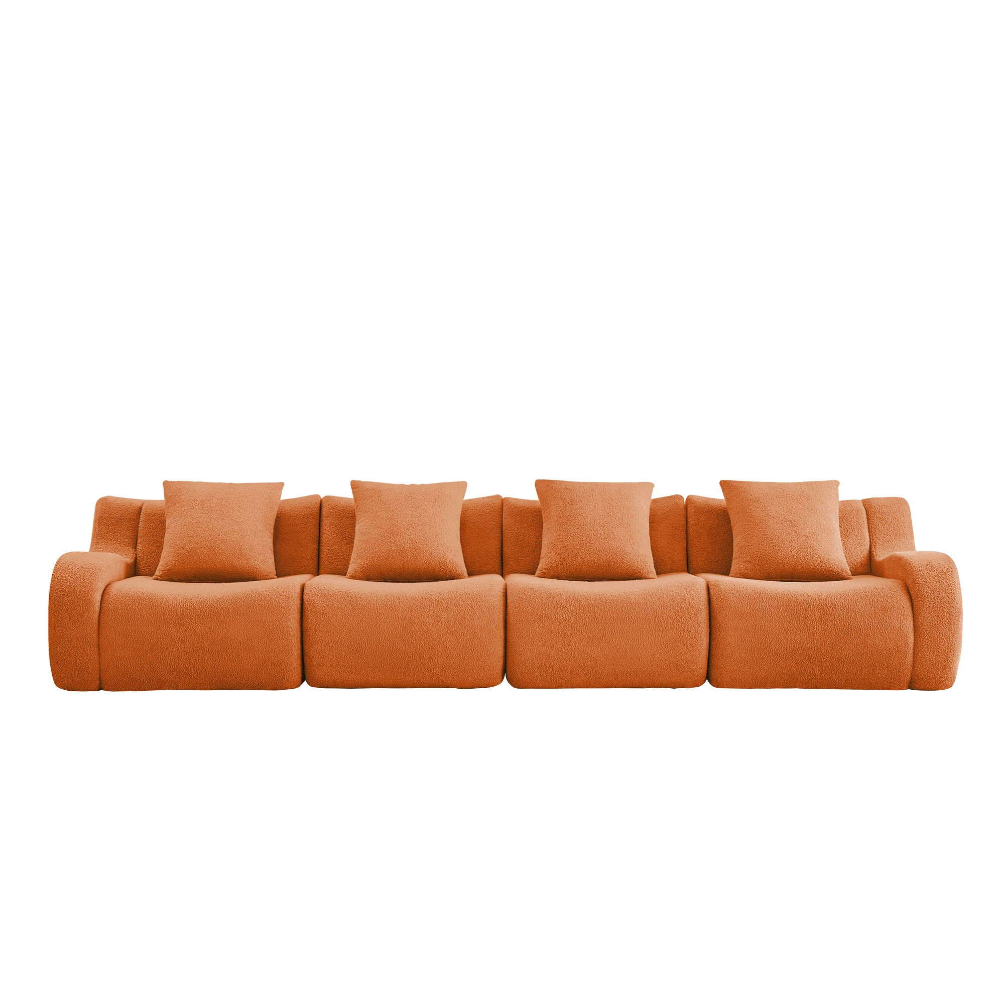 Chico 146" Modular Teddy Fabric 4-Seater Sofa with Curved Armrests