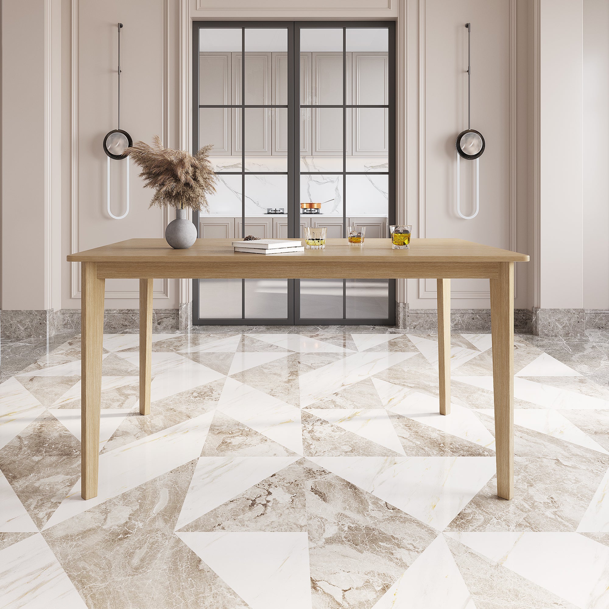 Riviera 5 Piece Modern Wooden Dining Table and Chair Set