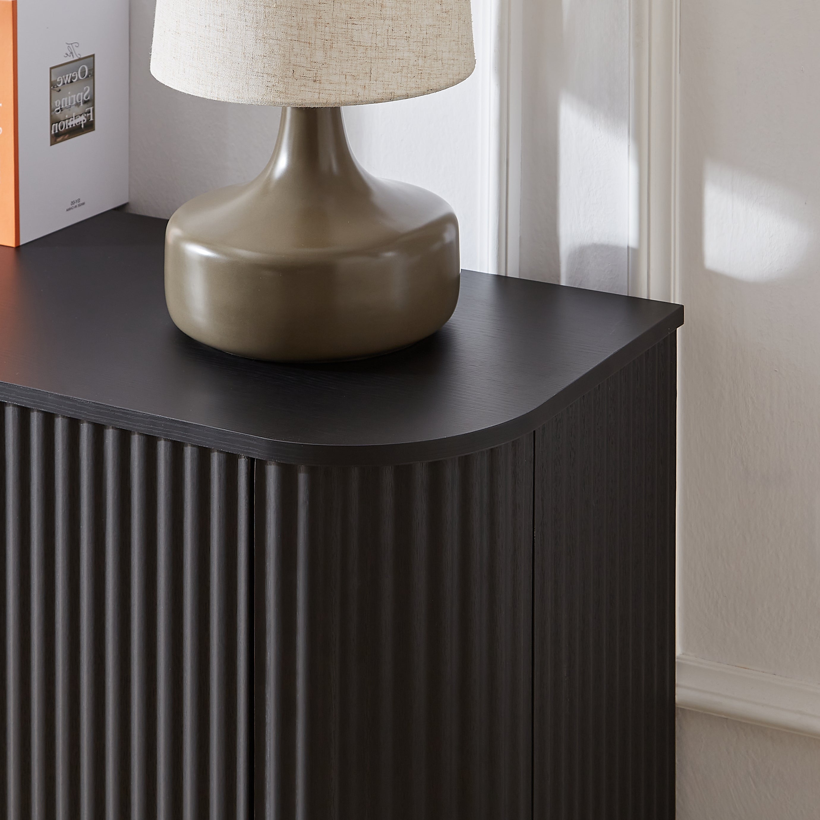 Kyoto Sideboard TV Cabinet with Fluted Doors & Drawers, Black