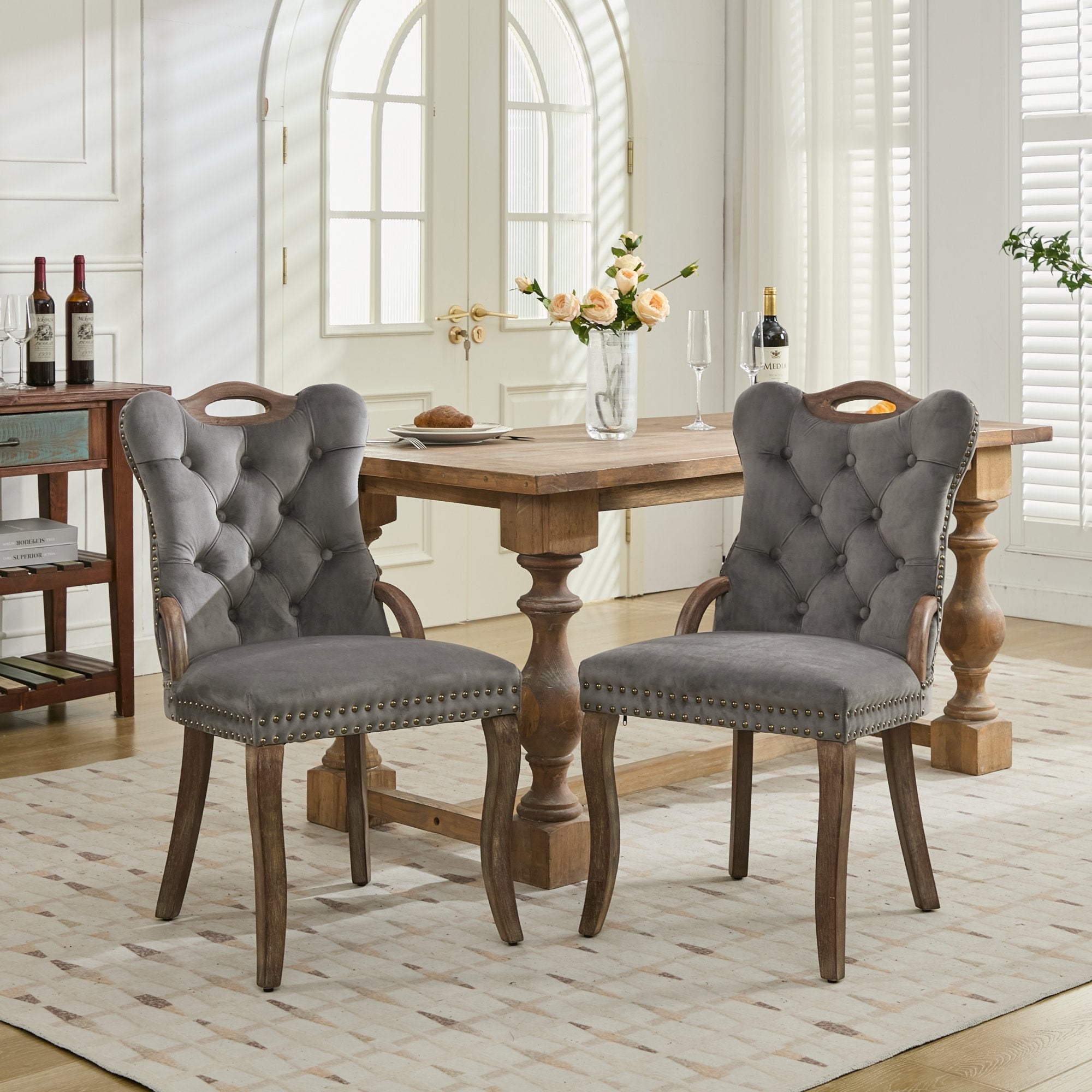 Elbe Modern Velvet Dining Chair Set of 2 with Tufted Trim
