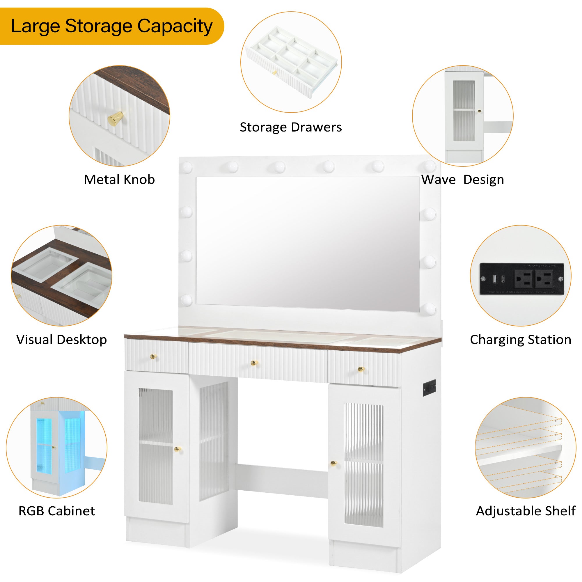 Solna 43" Makeup Vanity Desk with Lighted Mirror
