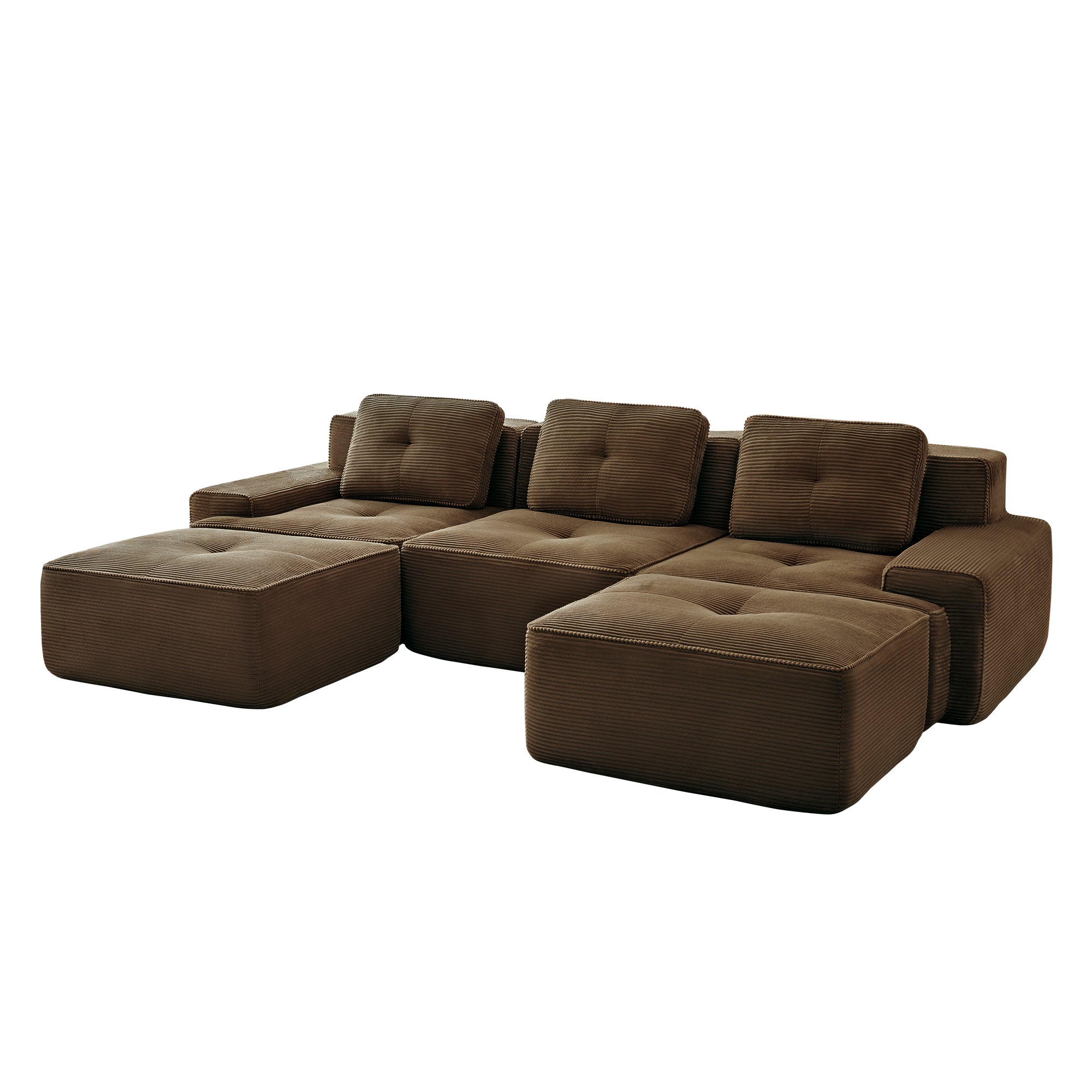 Racine 117" Modular Corduroy Fabric U-Shaped Sectional Sofa with Deep Seat and Movable Ottoman